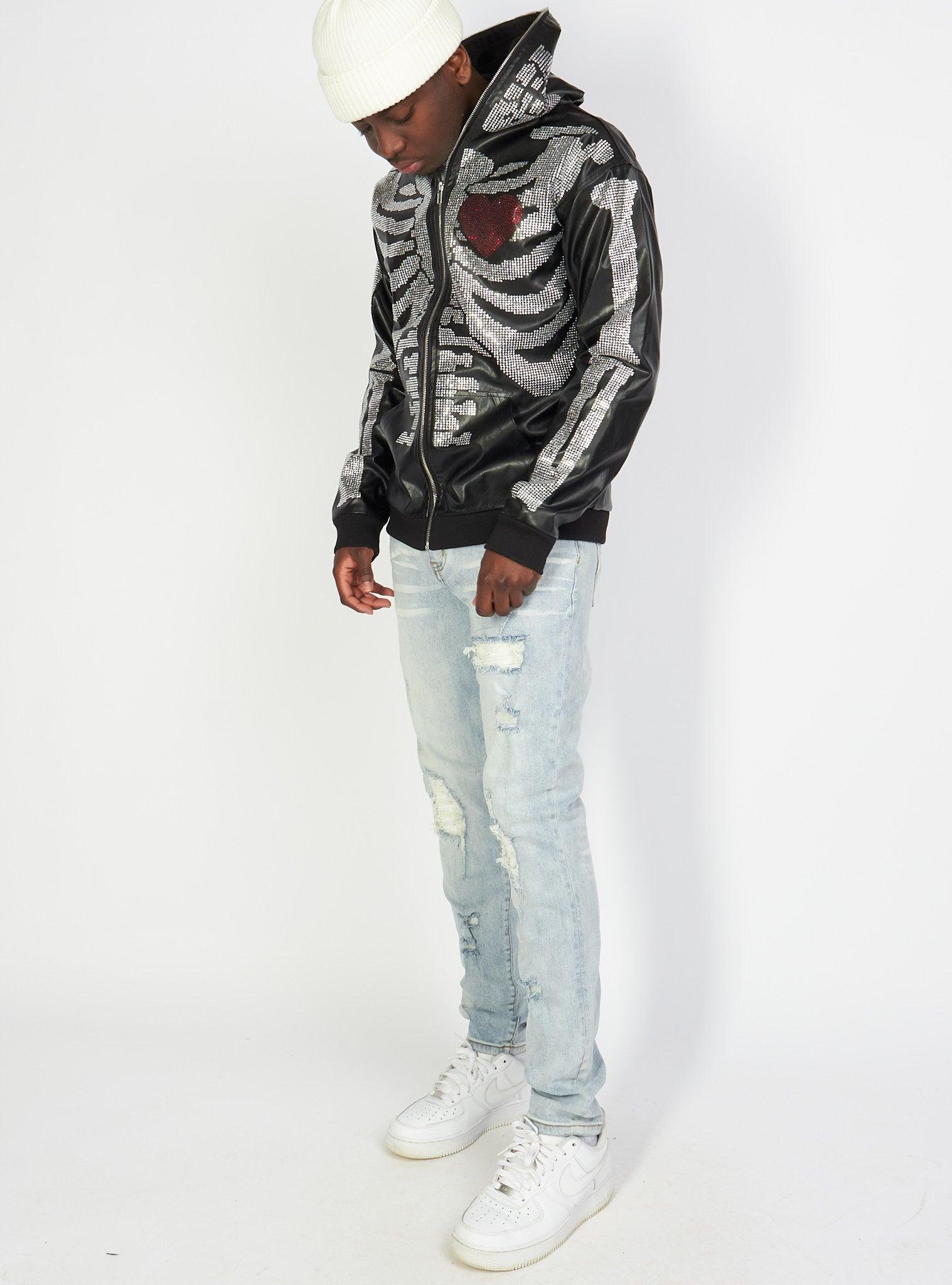 Politics Hoodie - Rhinestone Skeleton - Black - Gola351 - Image 11