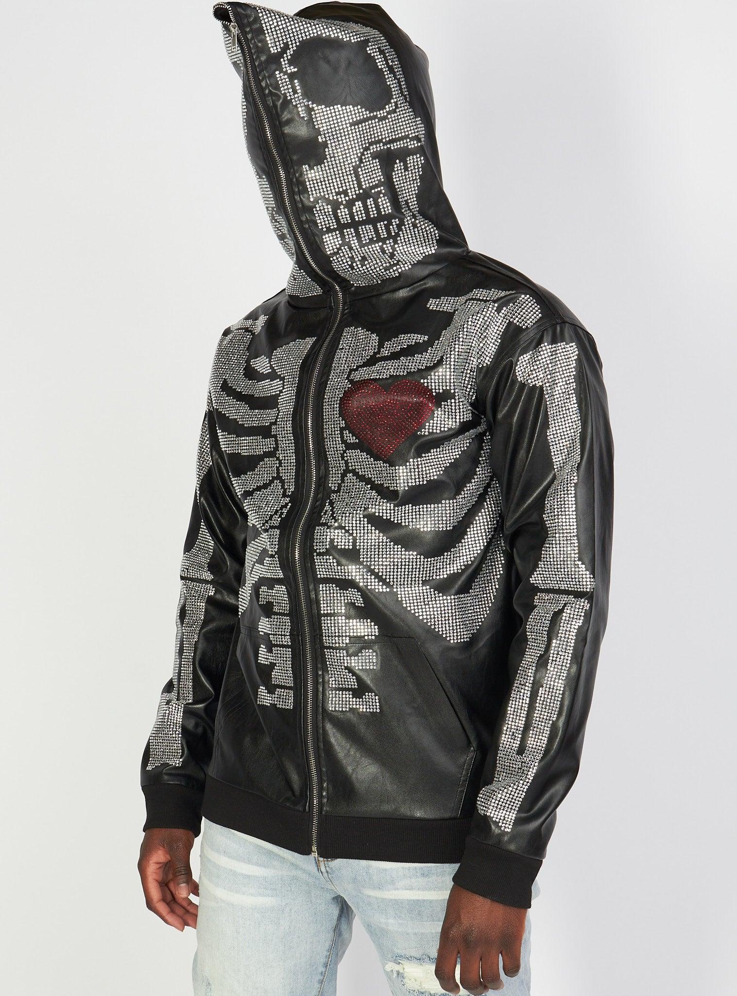 Politics Hoodie - Rhinestone Skeleton - Black - Gola351 - Image 3