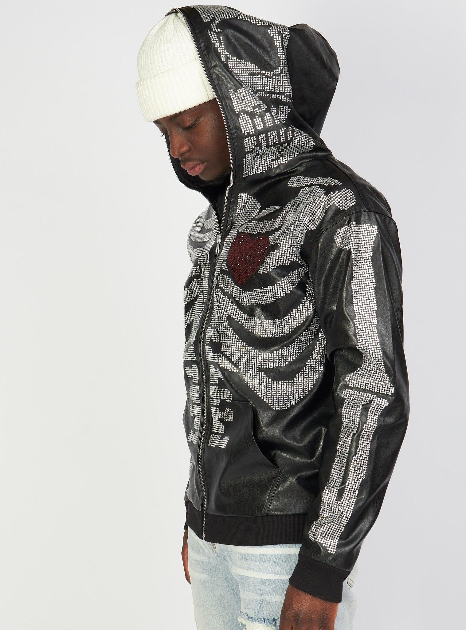 Politics Hoodie - Rhinestone Skeleton - Black - Gola351 - Image 5