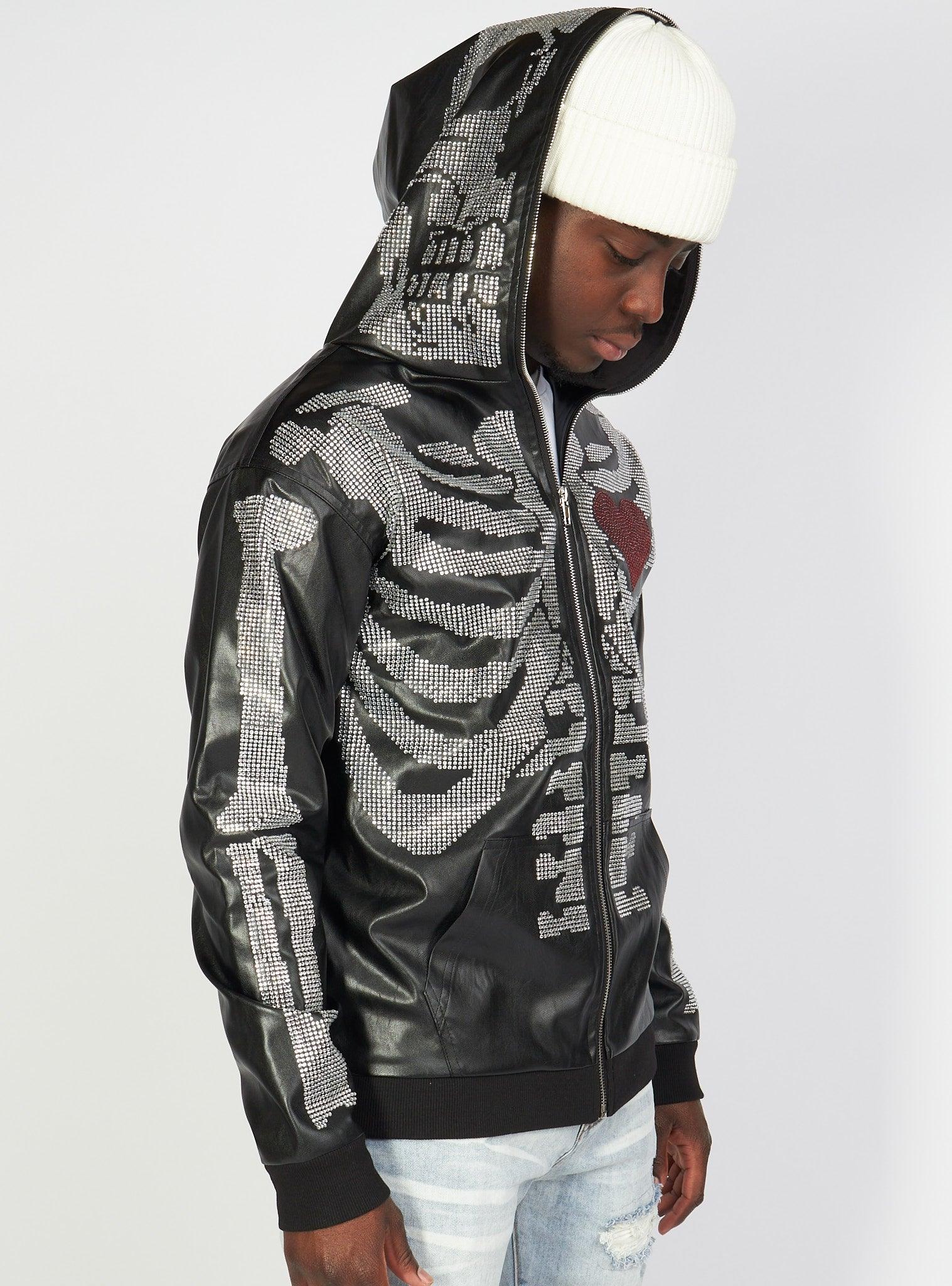 Politics Hoodie - Rhinestone Skeleton - Black - Gola351 - Image 6
