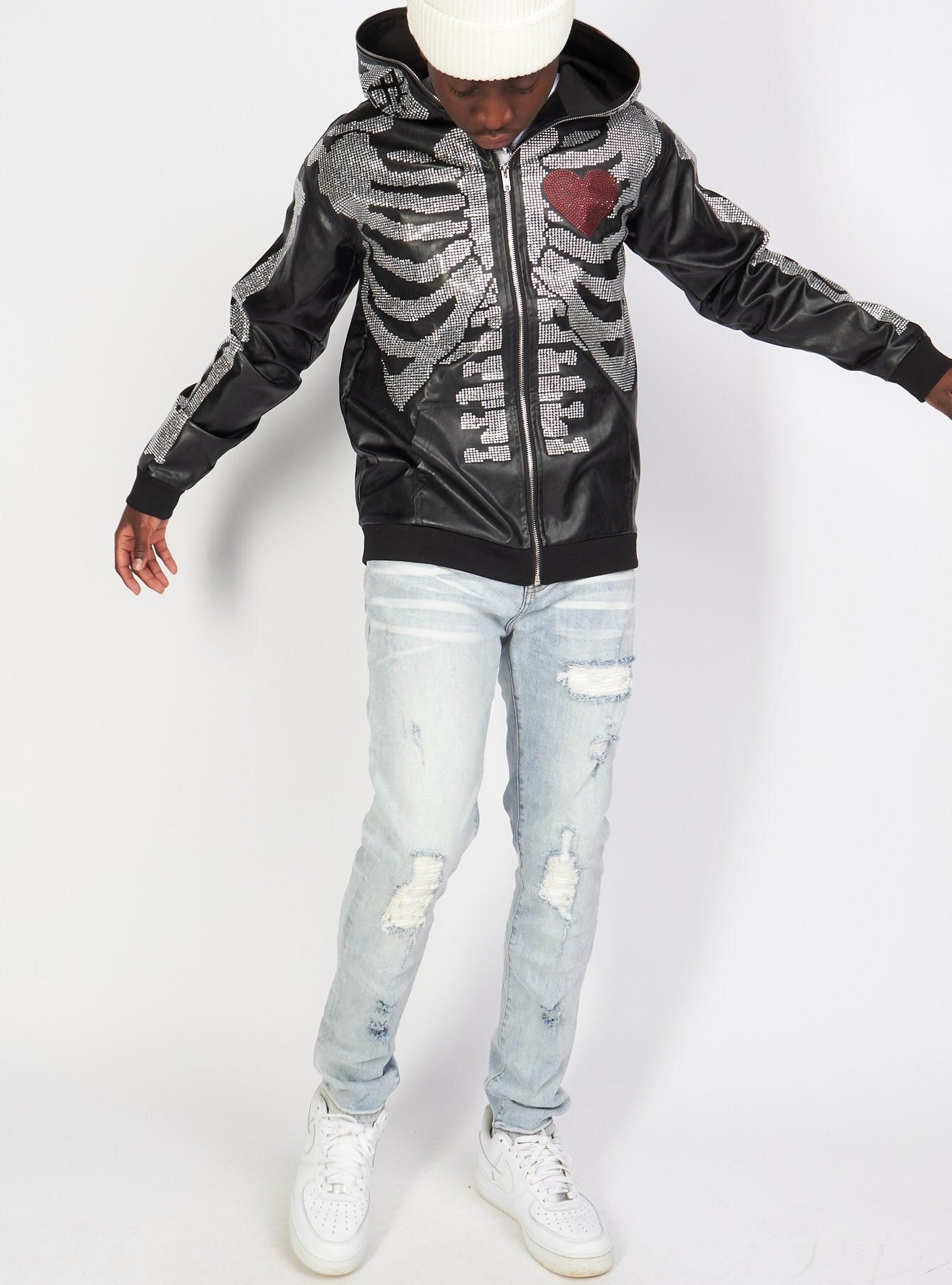 Politics Hoodie - Rhinestone Skeleton - Black - Gola351 - Image 8