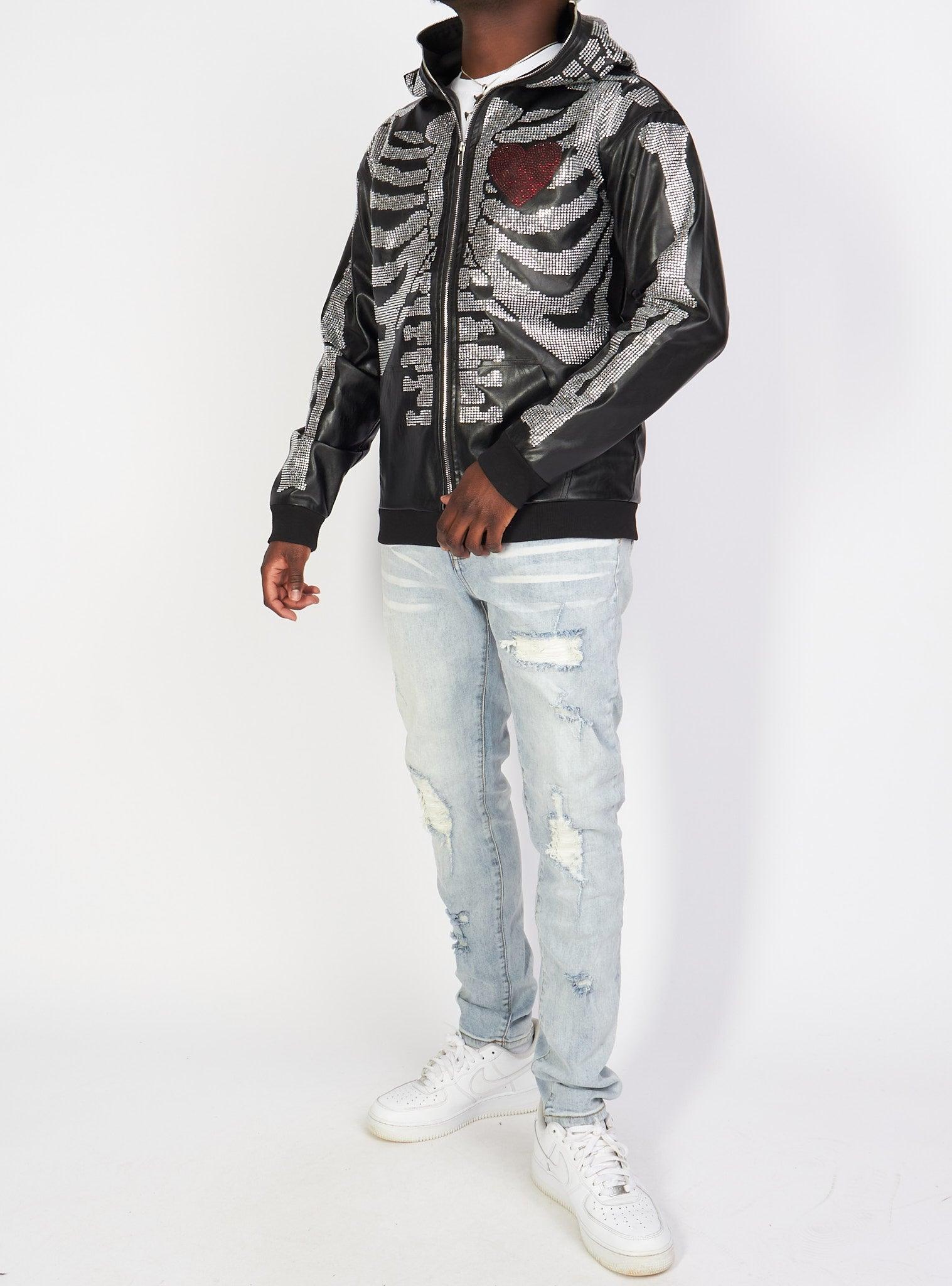 Politics Hoodie - Rhinestone Skeleton - Black - Gola351 - Image 9
