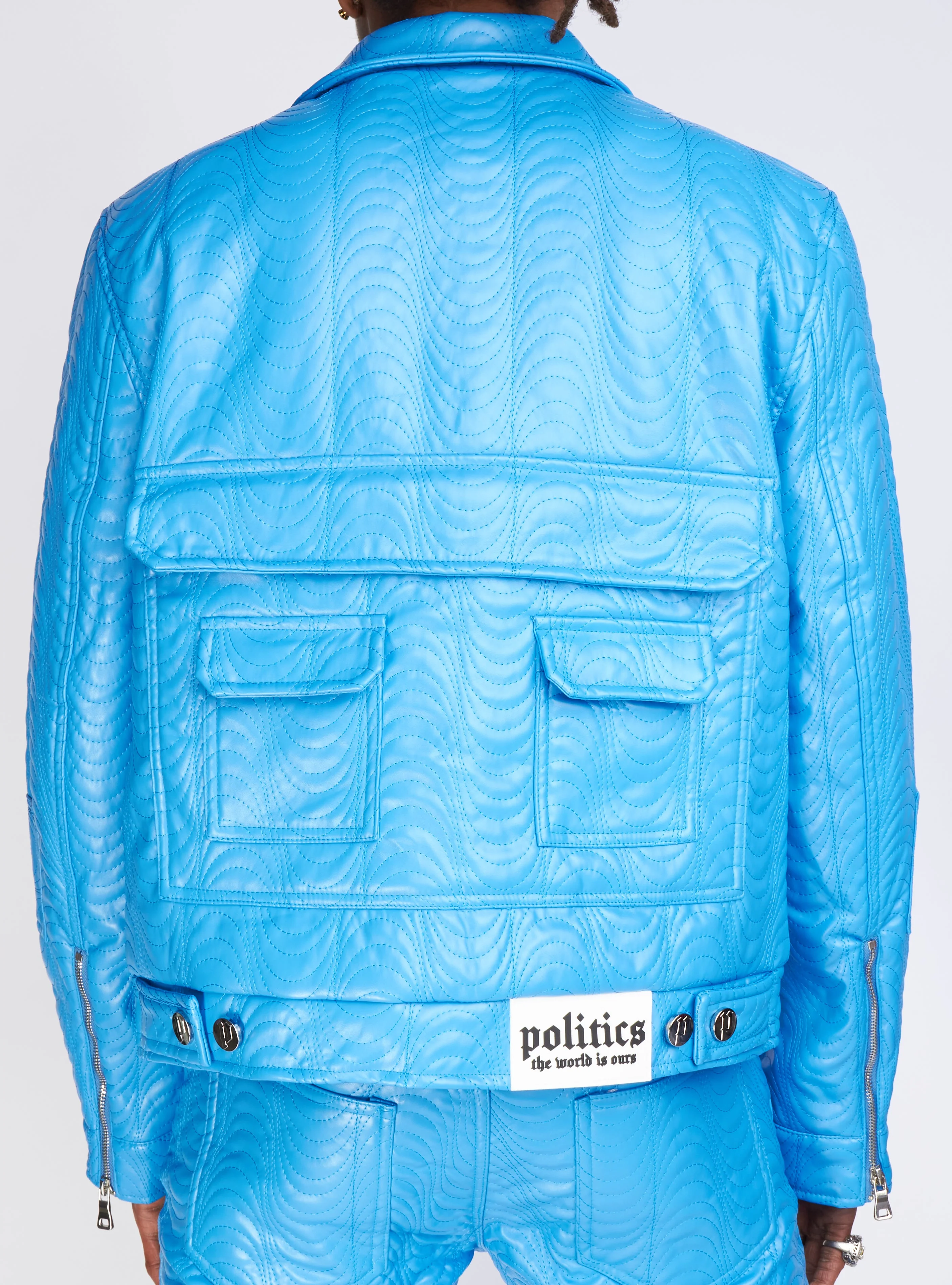 Politics Jacket - Cargo Zip-Up PU Leather - Murphy - Blue - 573 - Image 3
