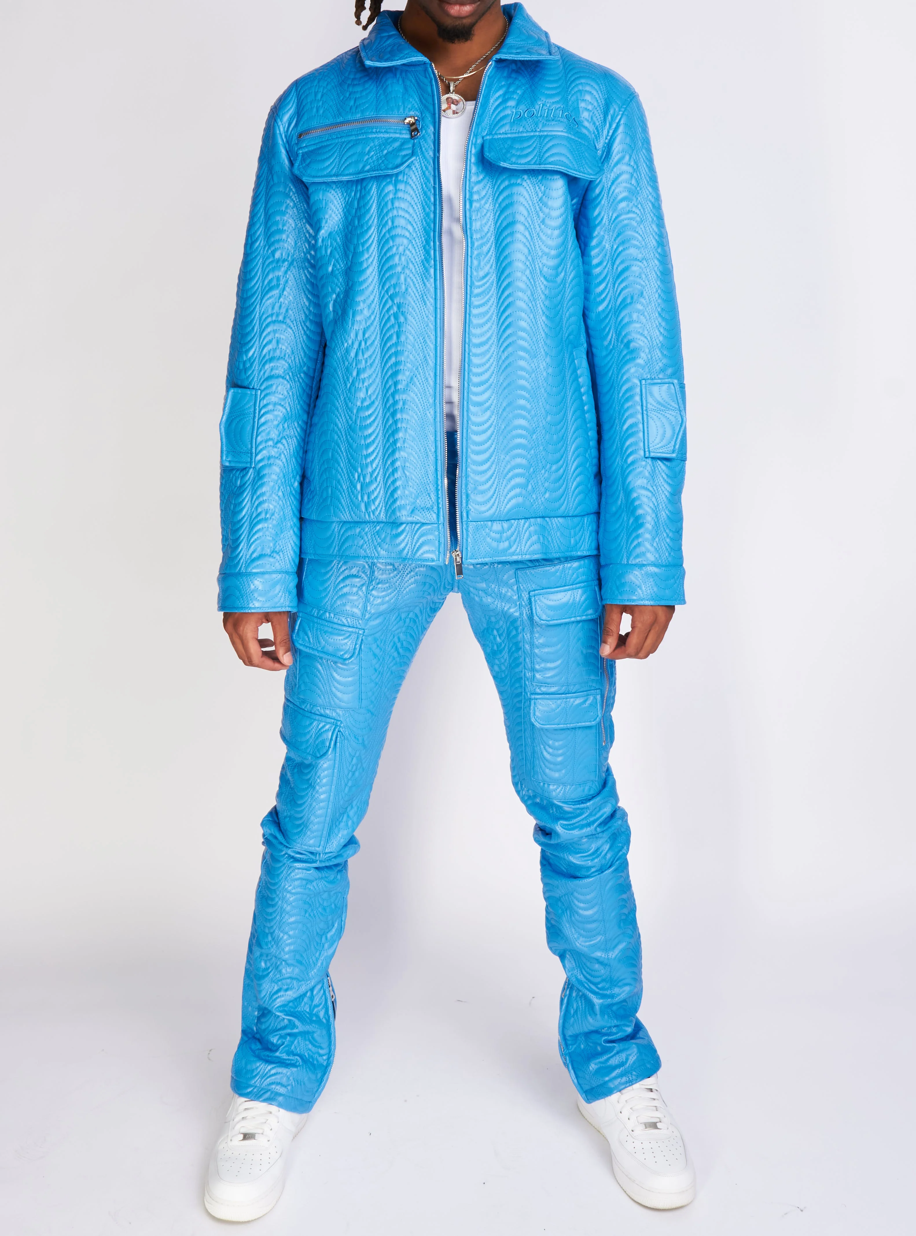 Politics Jacket - Cargo Zip-Up PU Leather - Murphy - Blue - 573 - Image 4