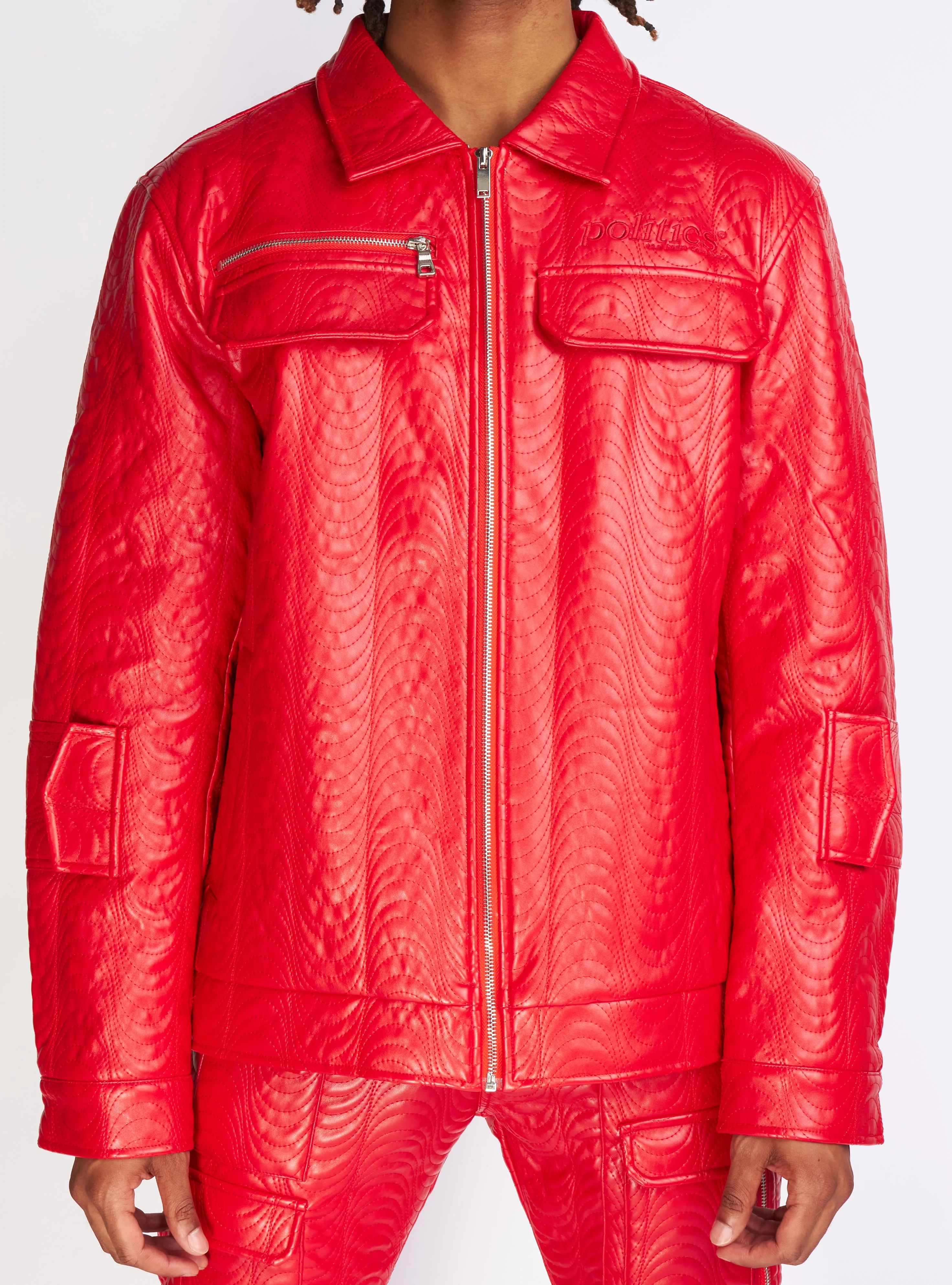 Politics Jacket - Cargo Zip-Up PU Leather - Murphy - Red - 572 - Image 3
