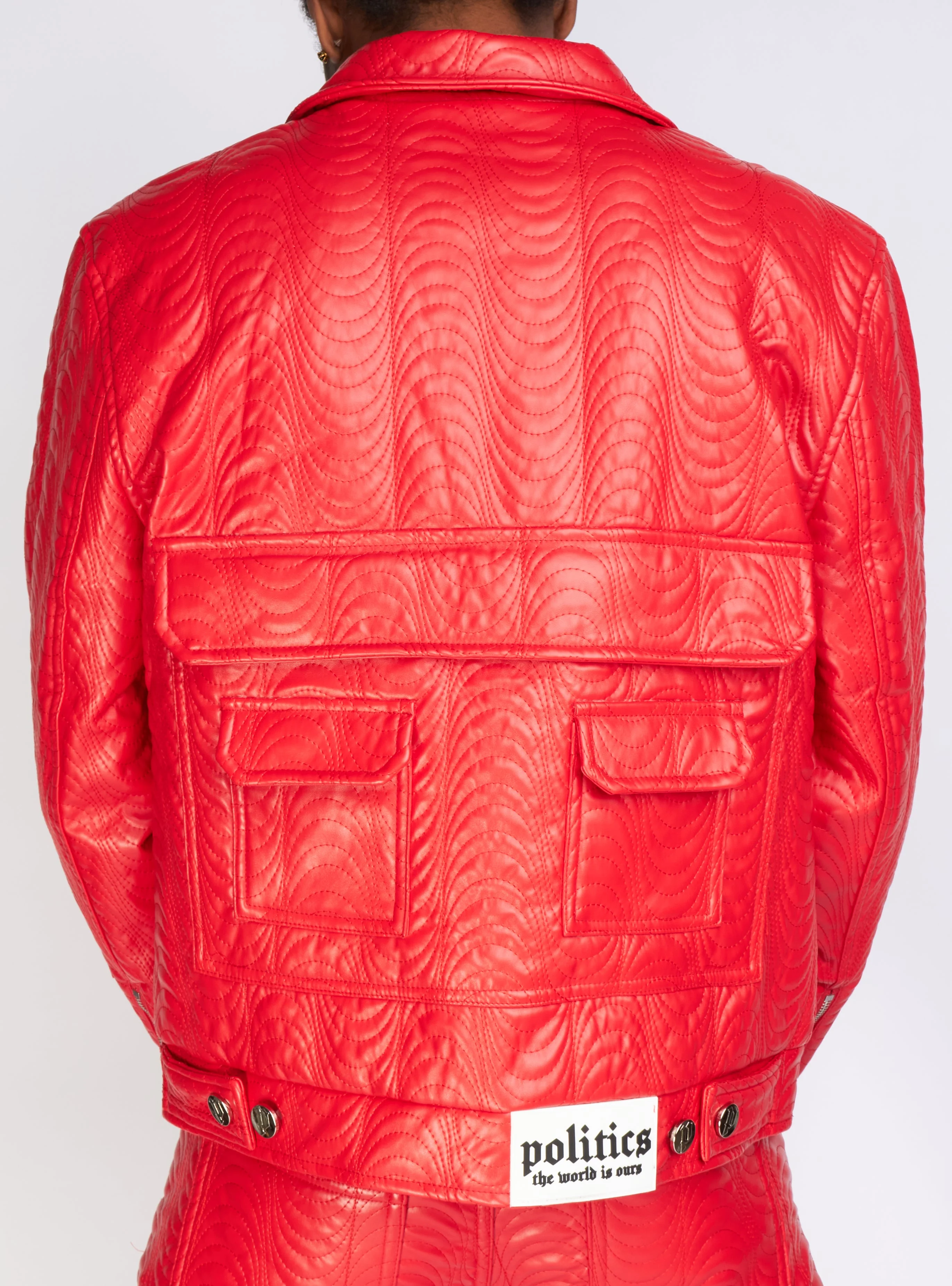 Politics Jacket - Cargo Zip-Up PU Leather - Murphy - Red - 572 - Image 4