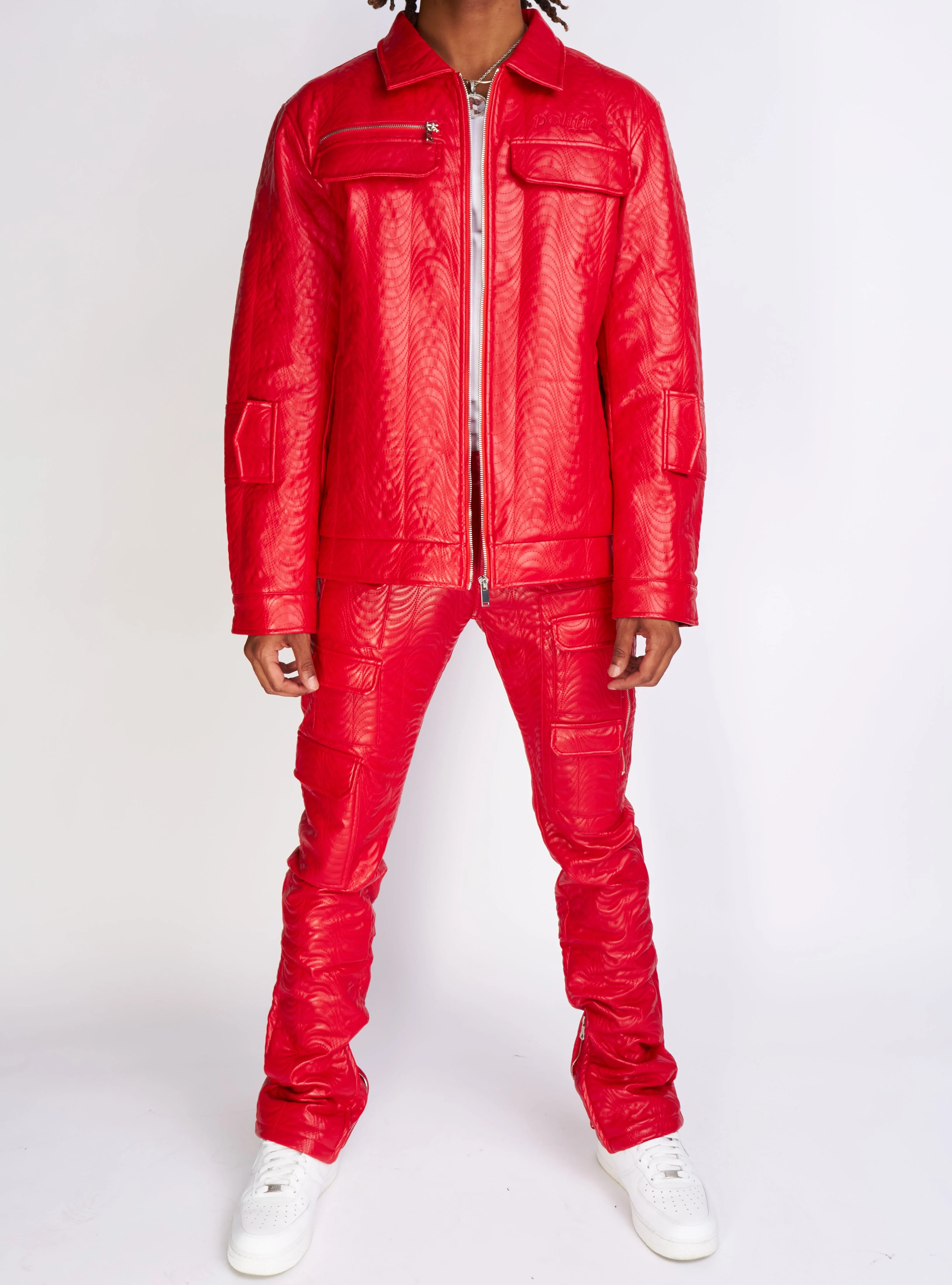 Politics Jacket - Cargo Zip-Up PU Leather - Murphy - Red - 572 - Image 5