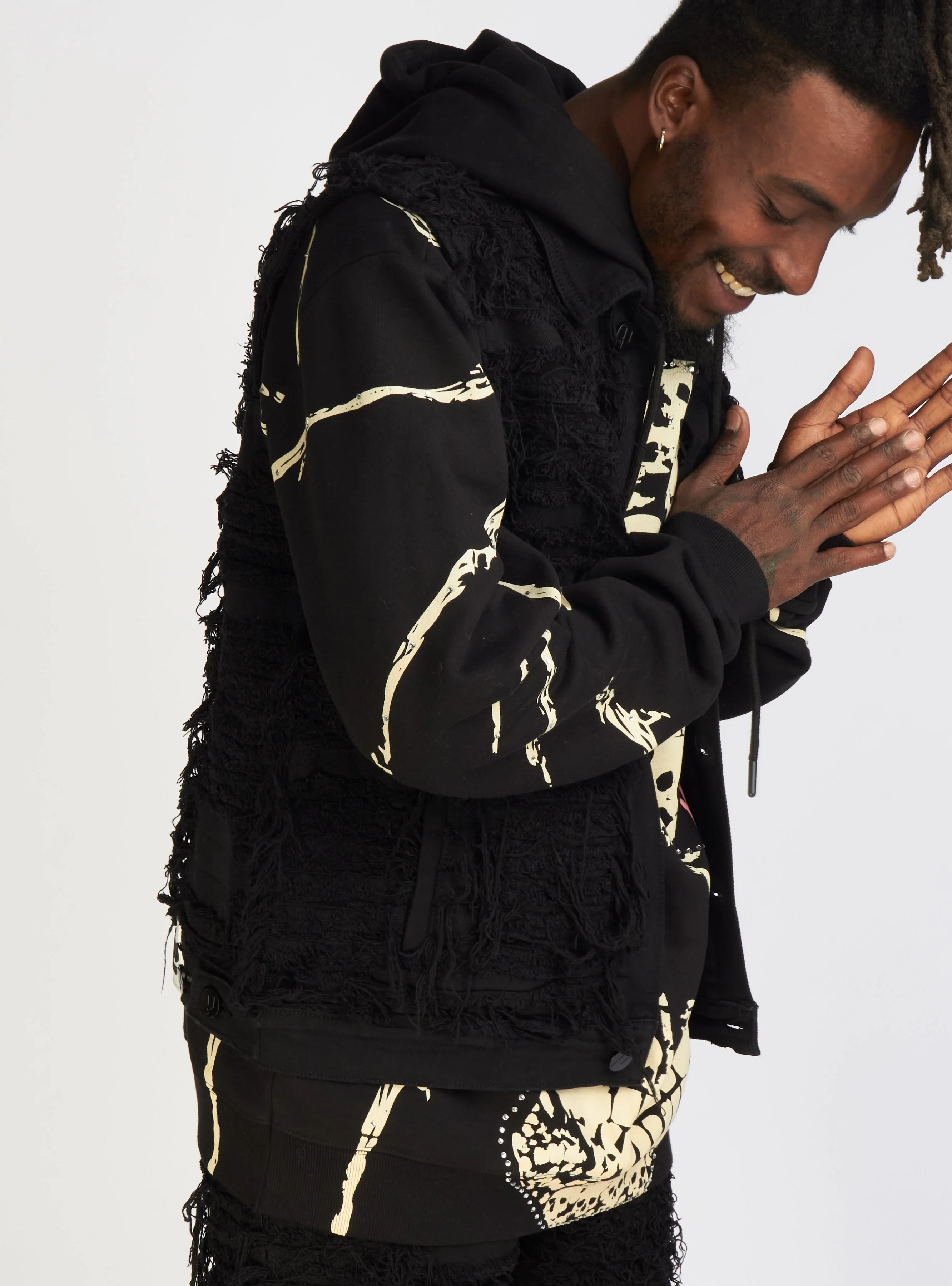 Politics Debris Distressed Denim Vest — Black - Image 3