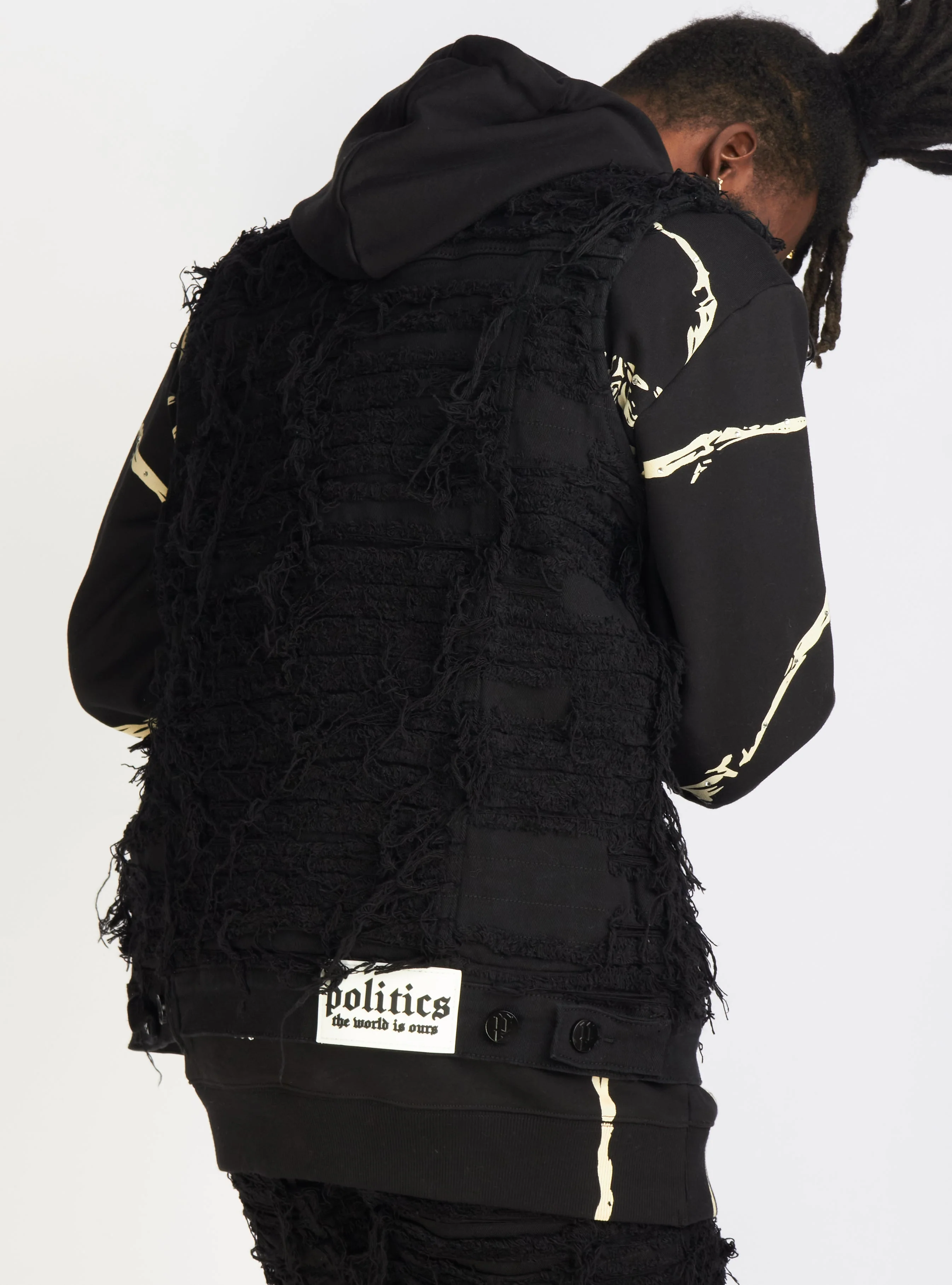 Politics Debris Distressed Denim Vest — Black - Image 4