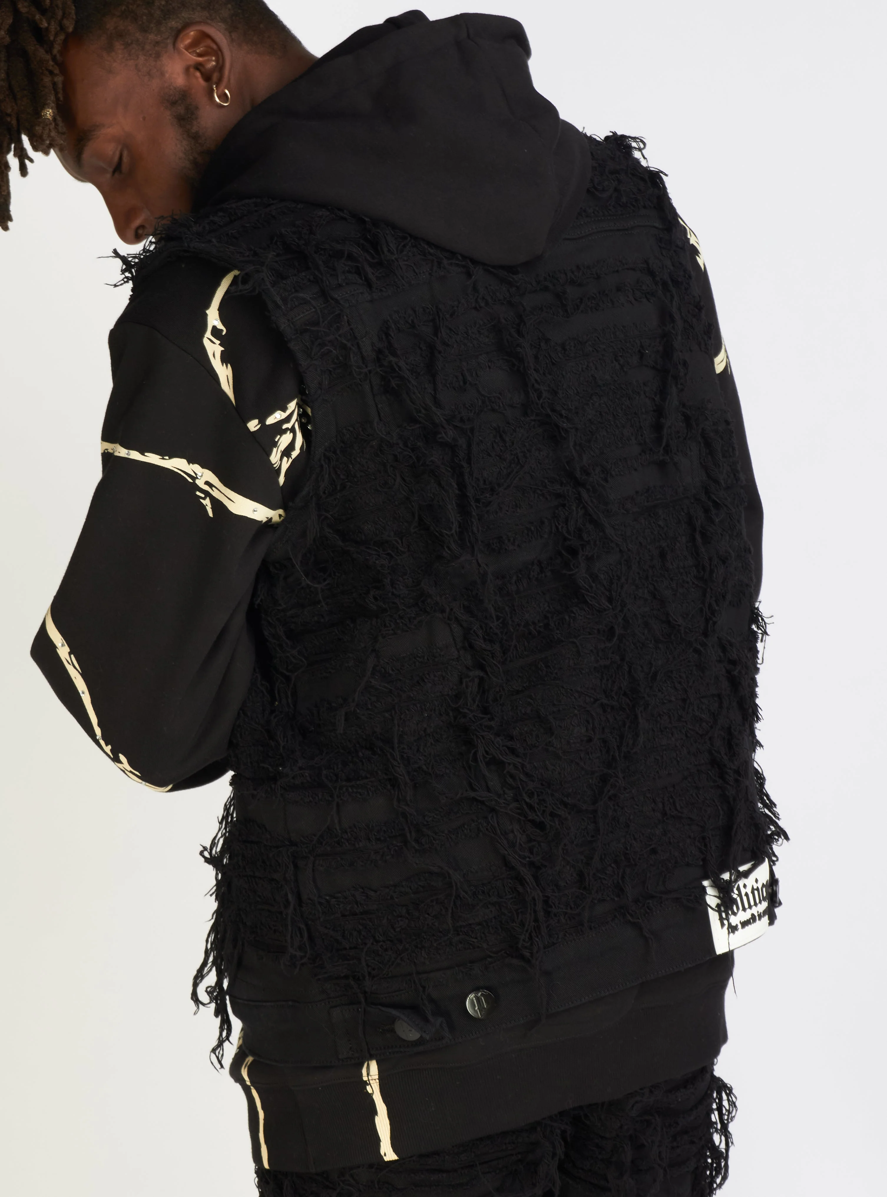 Politics Debris Distressed Denim Vest — Black - Image 5