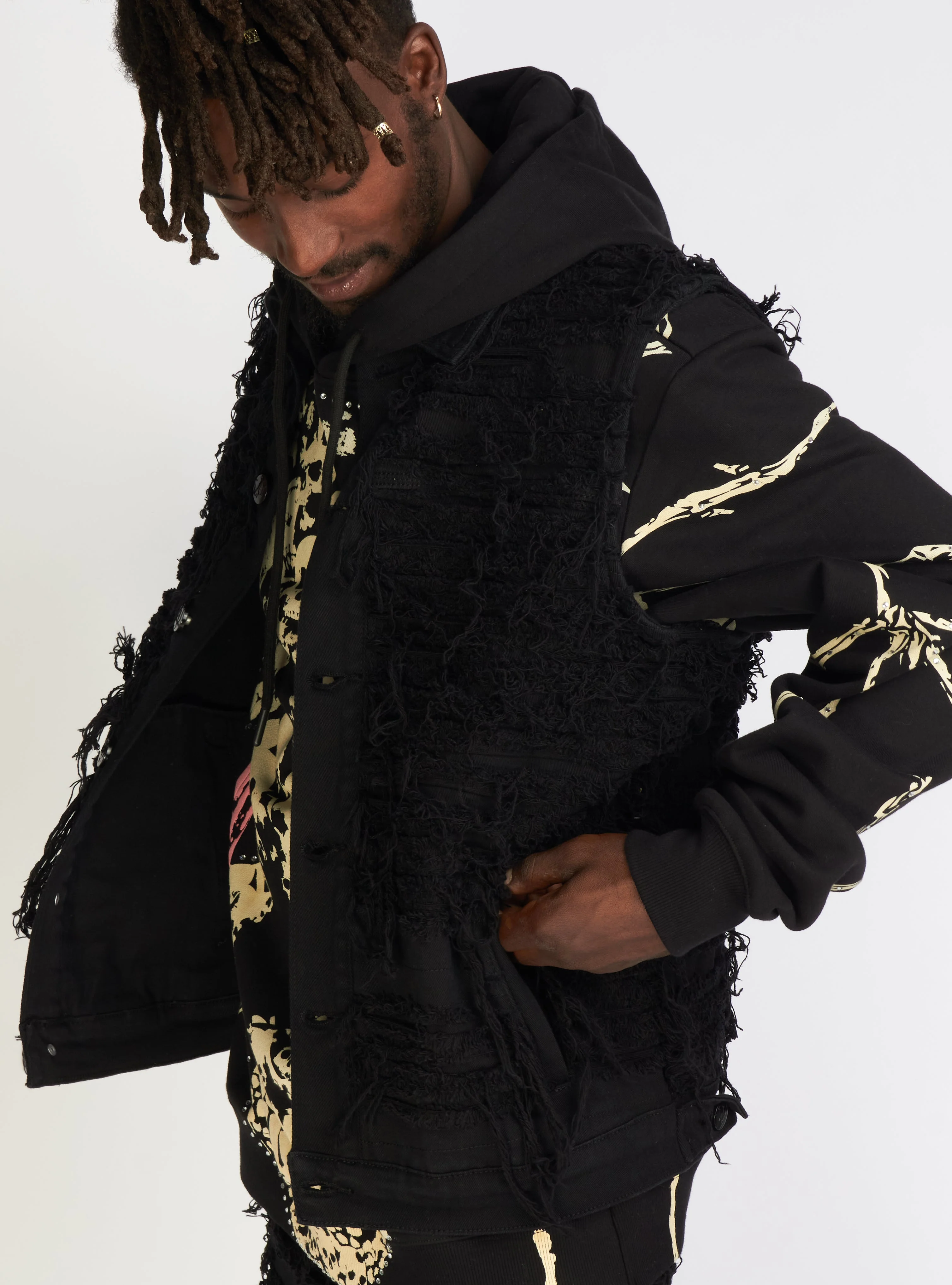 Politics Debris Distressed Denim Vest — Black - Image 7