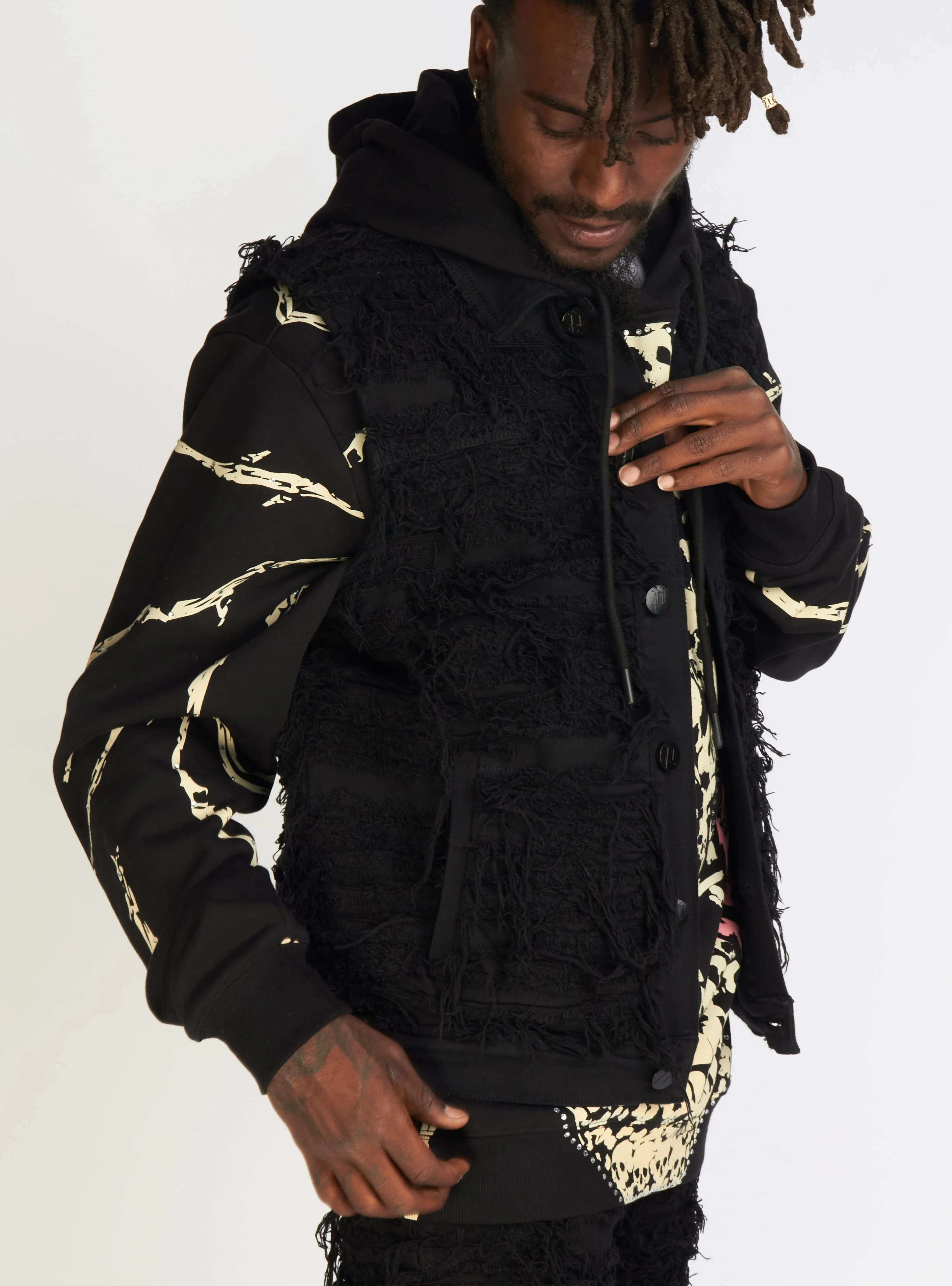 Politics Debris Distressed Denim Vest — Black - Image 9