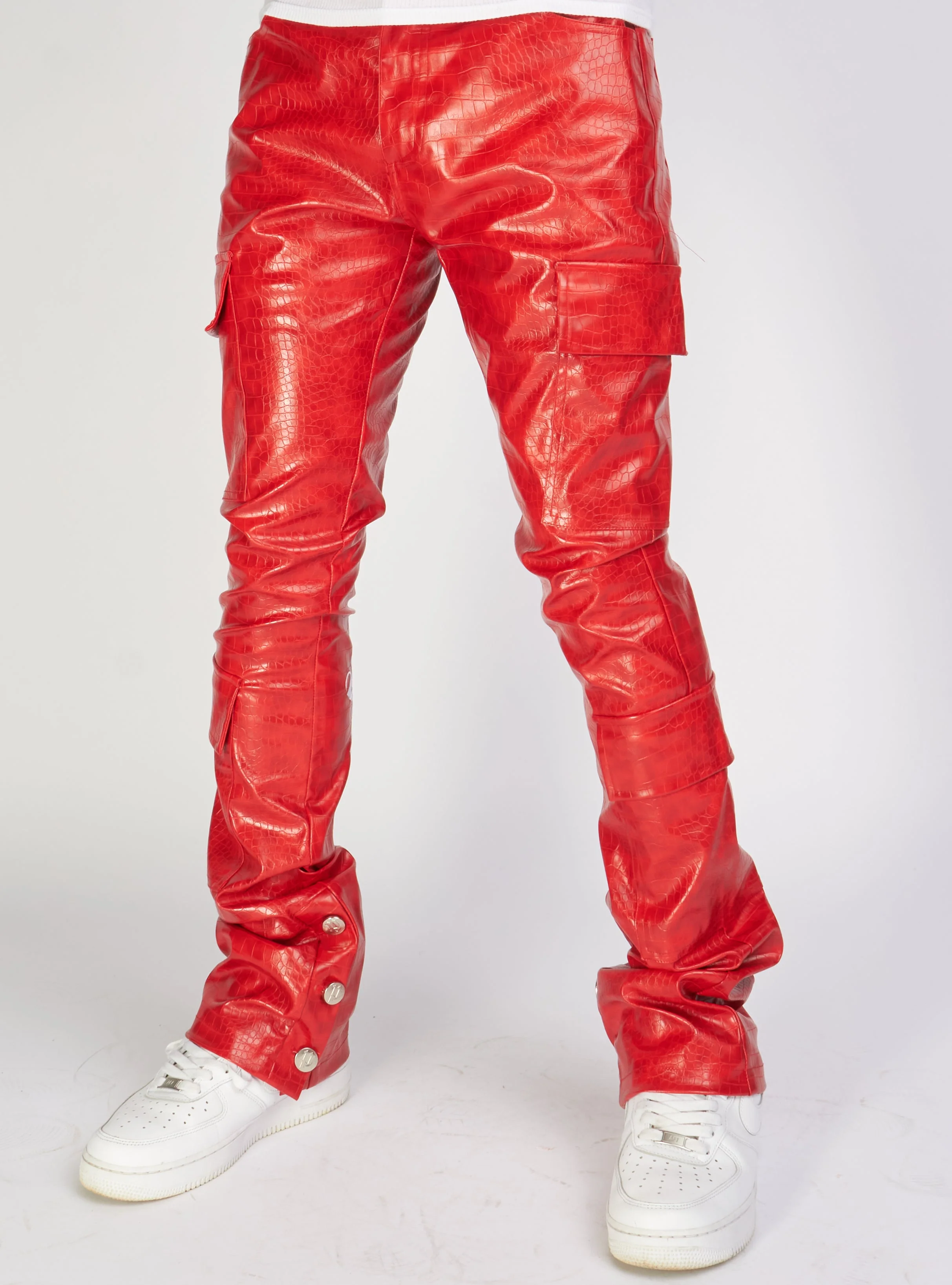 Politics Jeans - Alligator Leather Stacked Flare with Embroidery Harris - Red And White - 562 - Image 4