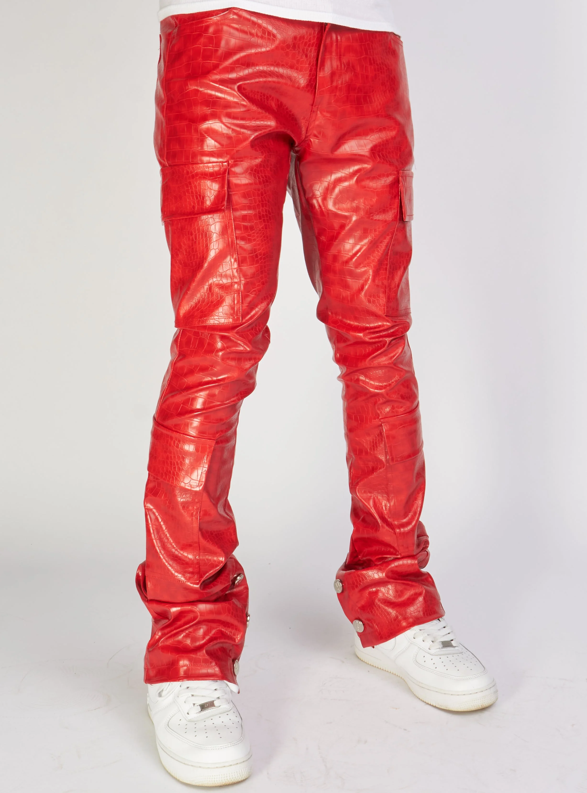Politics Jeans - Alligator Leather Stacked Flare with Embroidery Harris - Red And White - 562 - Image 6
