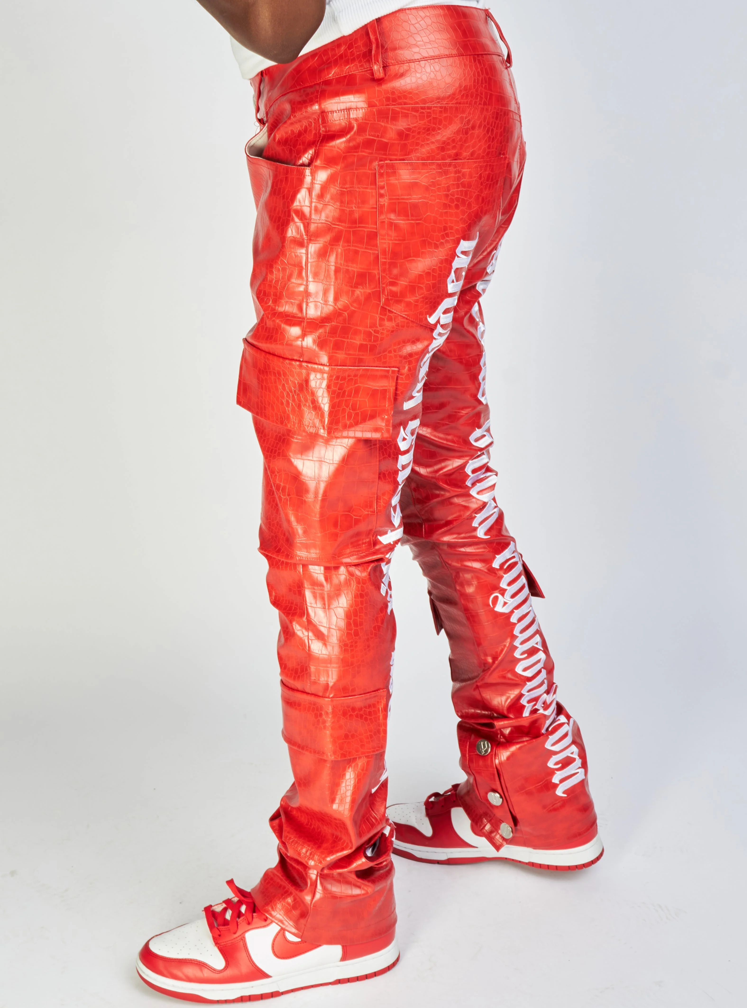 Politics Jeans - Alligator Leather Stacked Flare with Embroidery Harris - Red And White - 562 - Image 7
