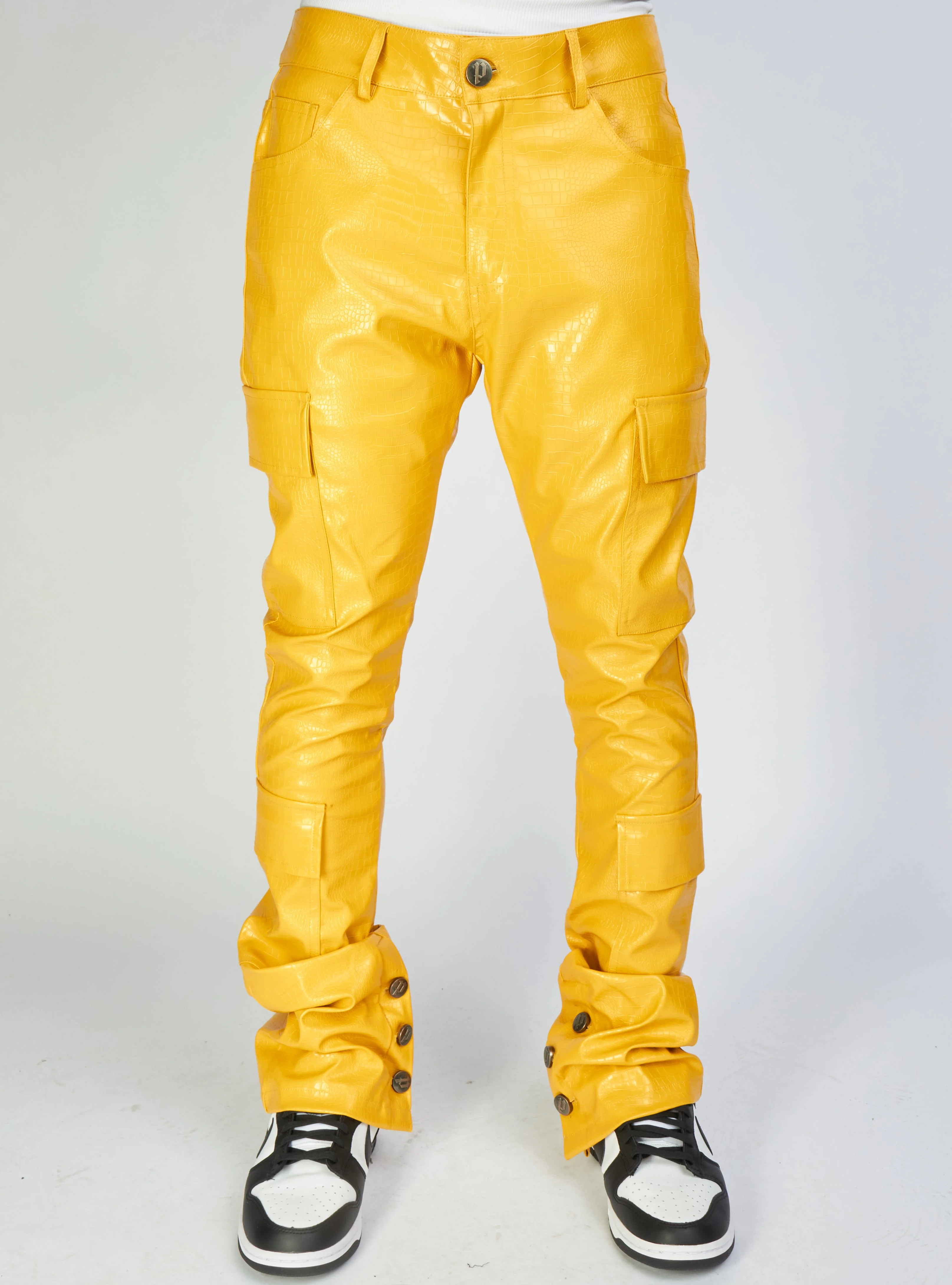 Politics Jeans - Alligator Leather Stacked Flare with Embroidery Harris - Yellow And Black - 563 - Image 2
