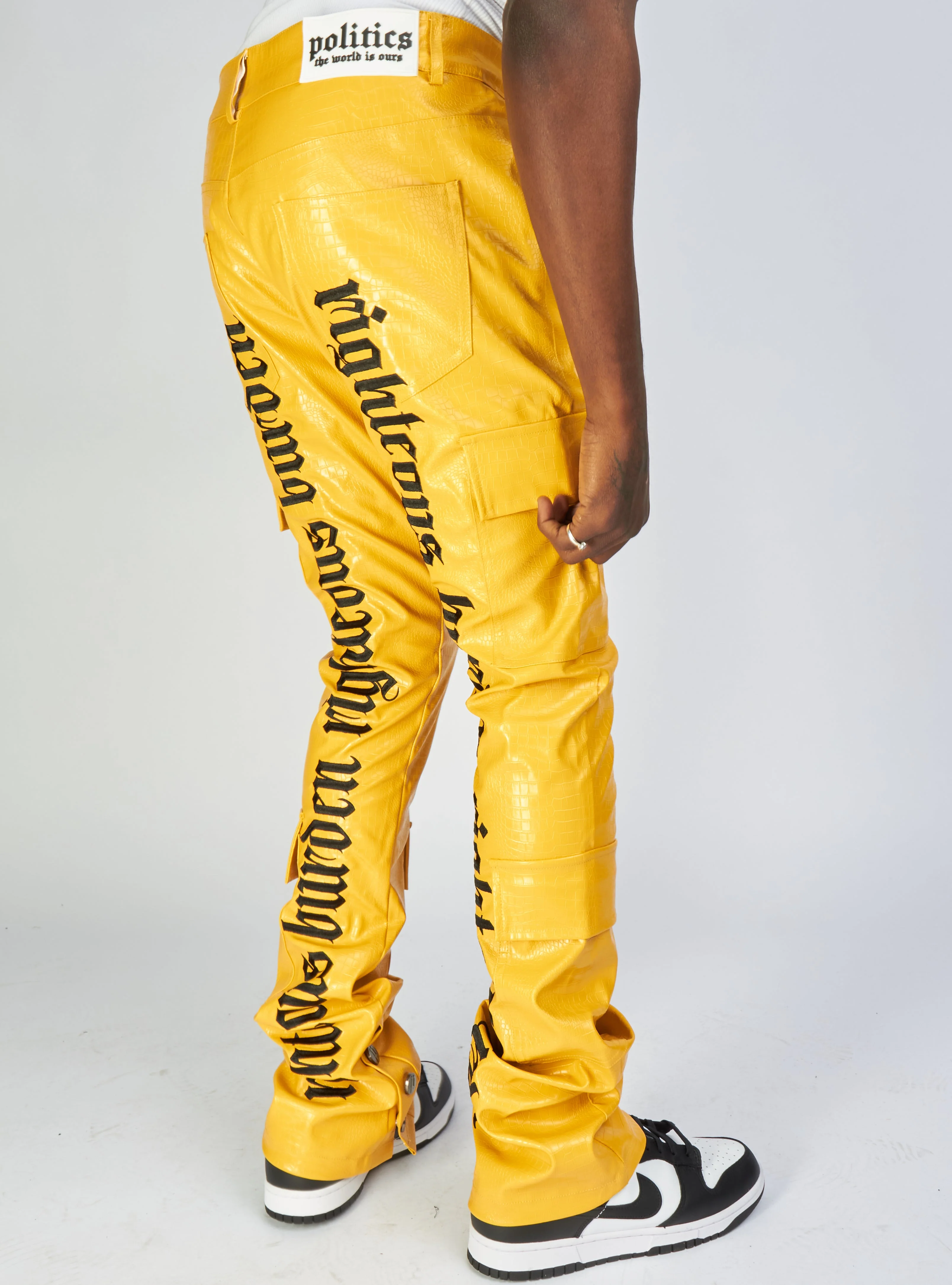 Politics Jeans - Alligator Leather Stacked Flare with Embroidery Harris - Yellow And Black - 563 - Image 3