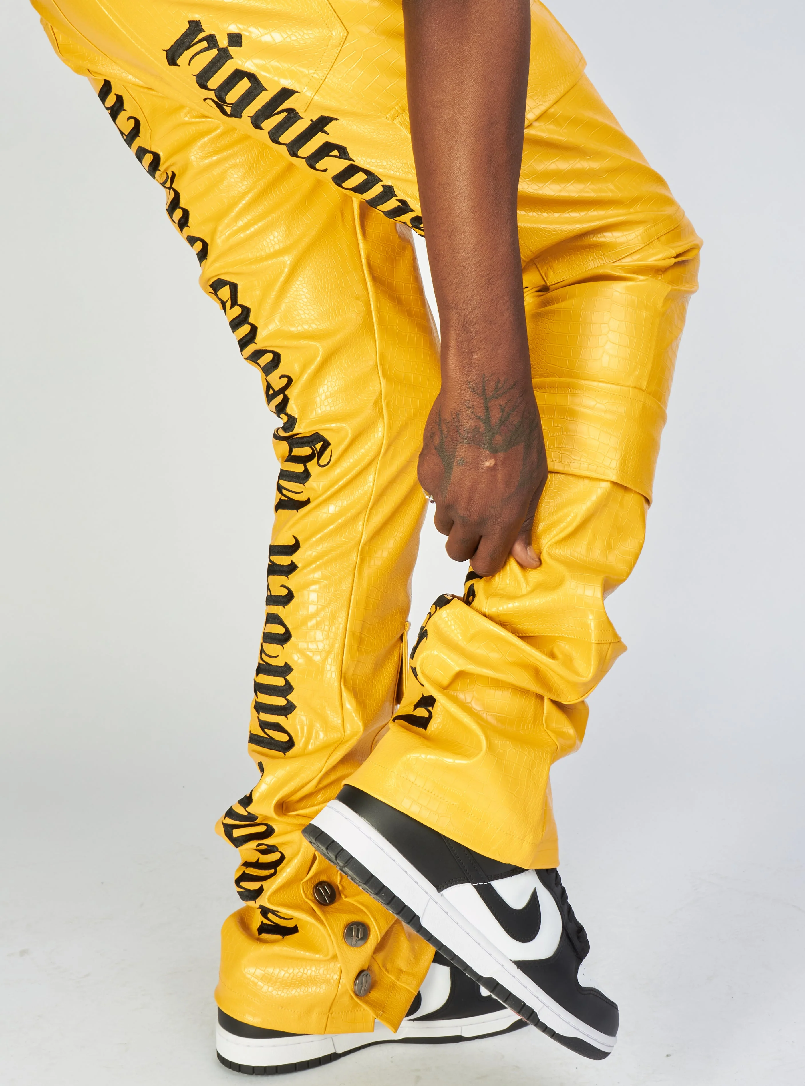 Politics Jeans - Alligator Leather Stacked Flare with Embroidery Harris - Yellow And Black - 563 - Image 4