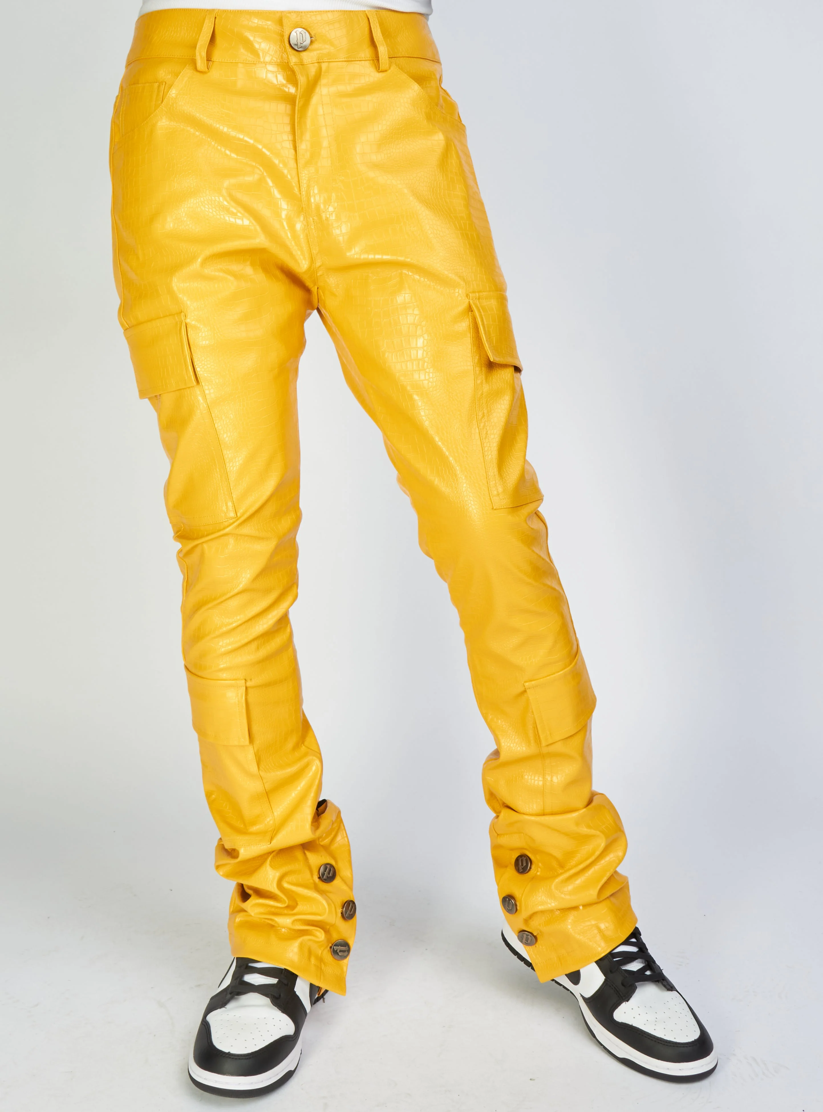 Politics Jeans - Alligator Leather Stacked Flare with Embroidery Harris - Yellow And Black - 563 - Image 6