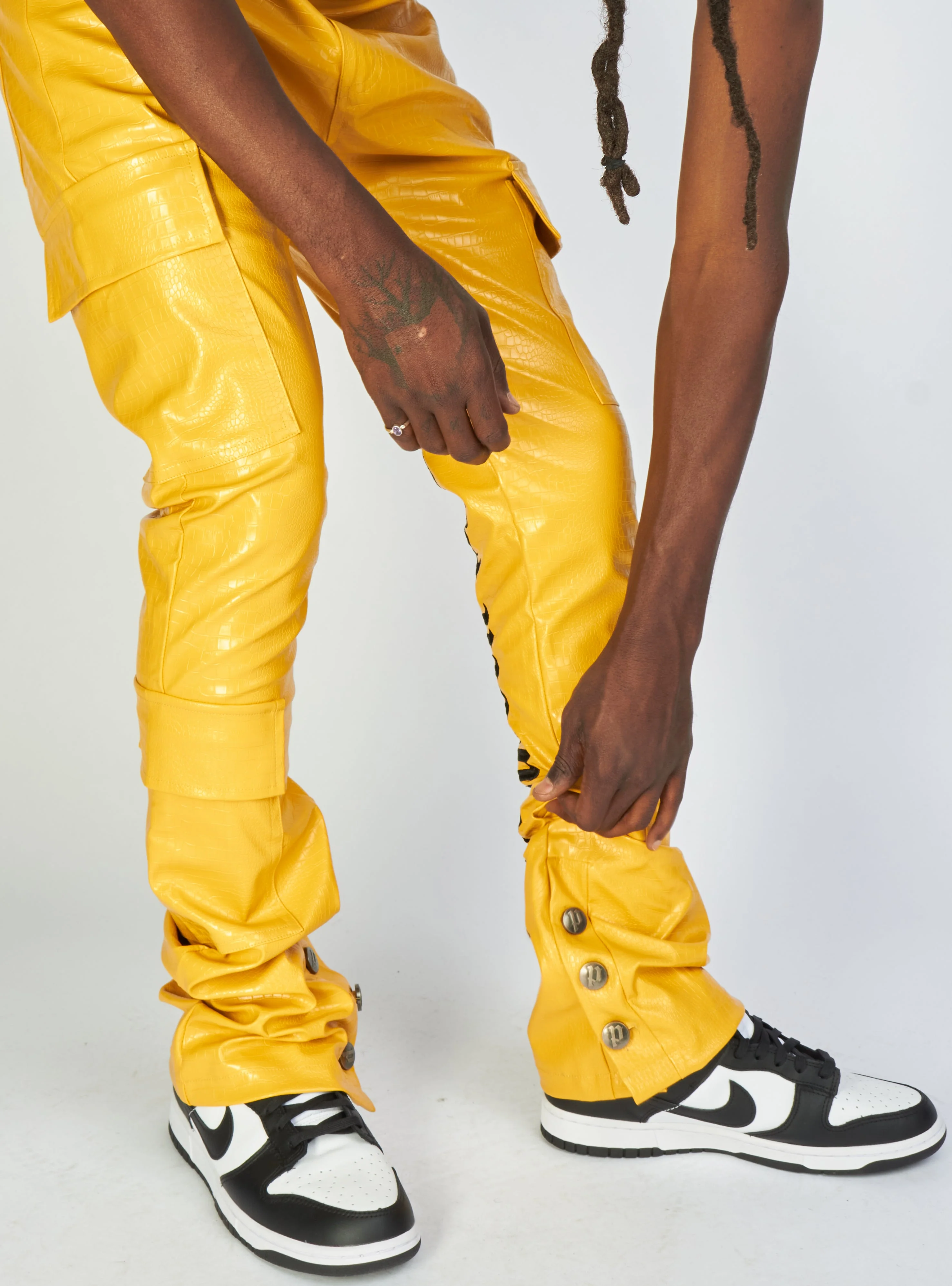 Politics Jeans - Alligator Leather Stacked Flare with Embroidery Harris - Yellow And Black - 563 - Image 7