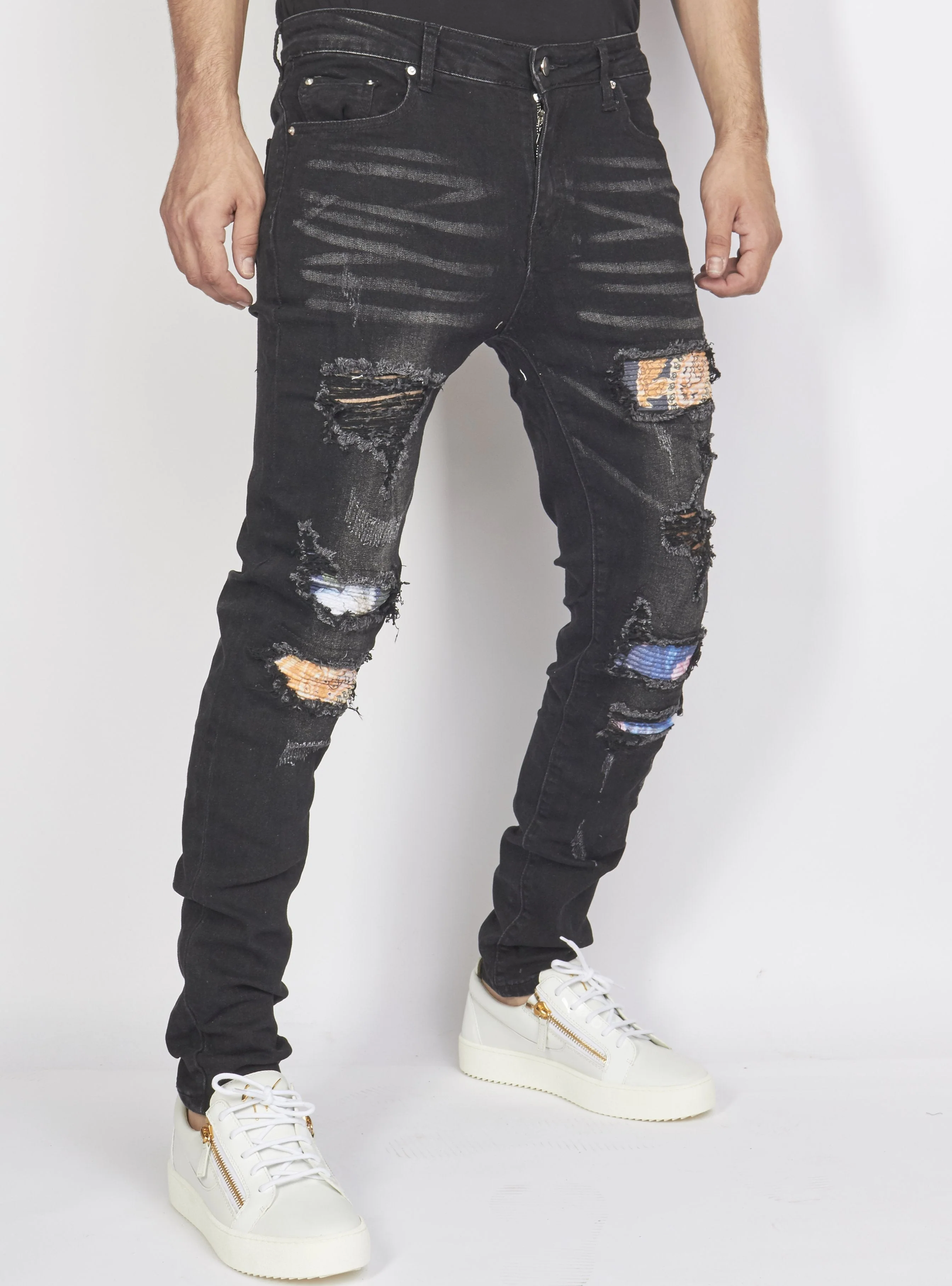 Politics Jeans - Distressed with Paisley Ribbing - Black - PLTKS0521660 - Image 2