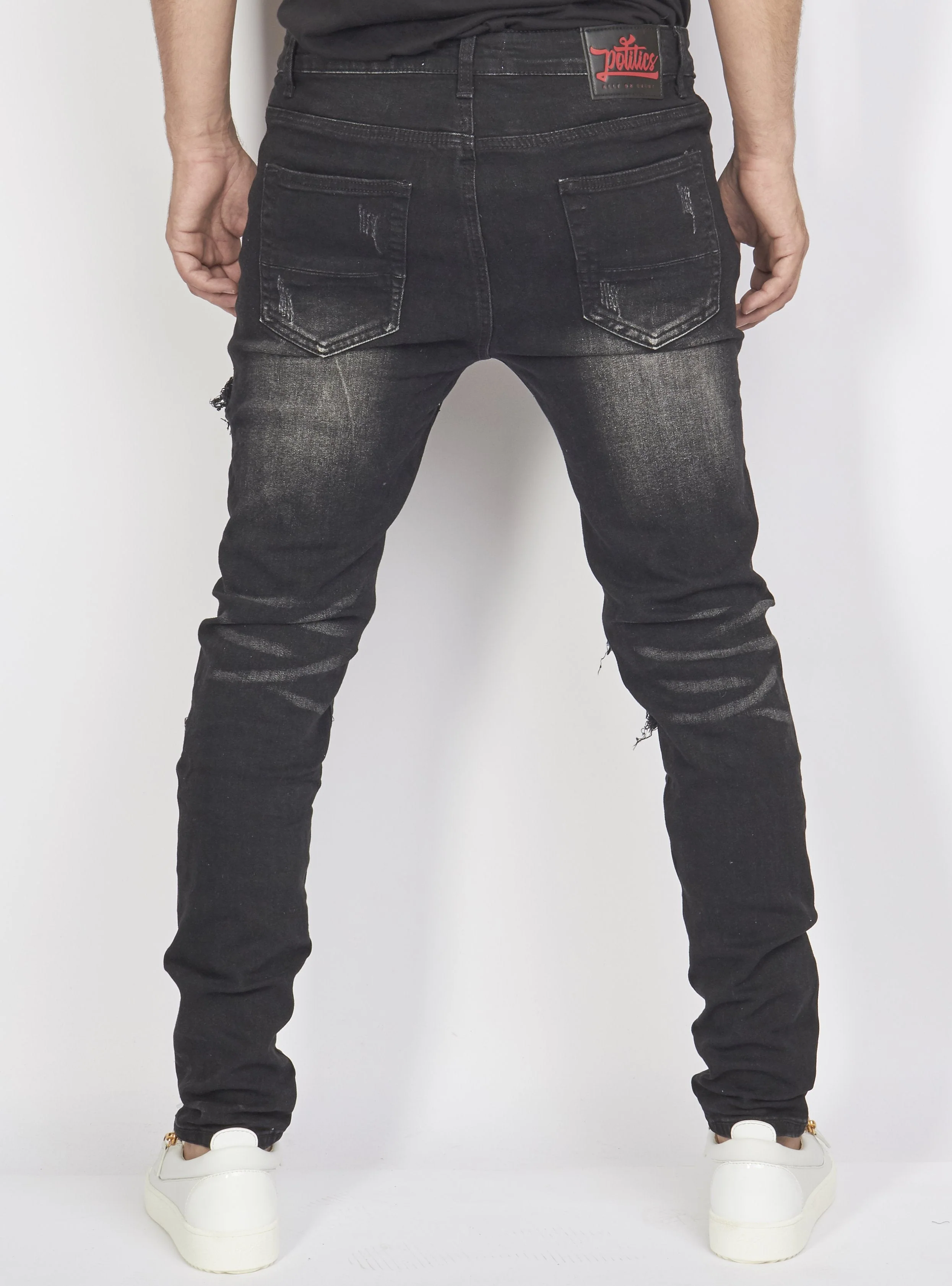 Politics Jeans - Distressed with Paisley Ribbing - Black - PLTKS0521660 - Image 3