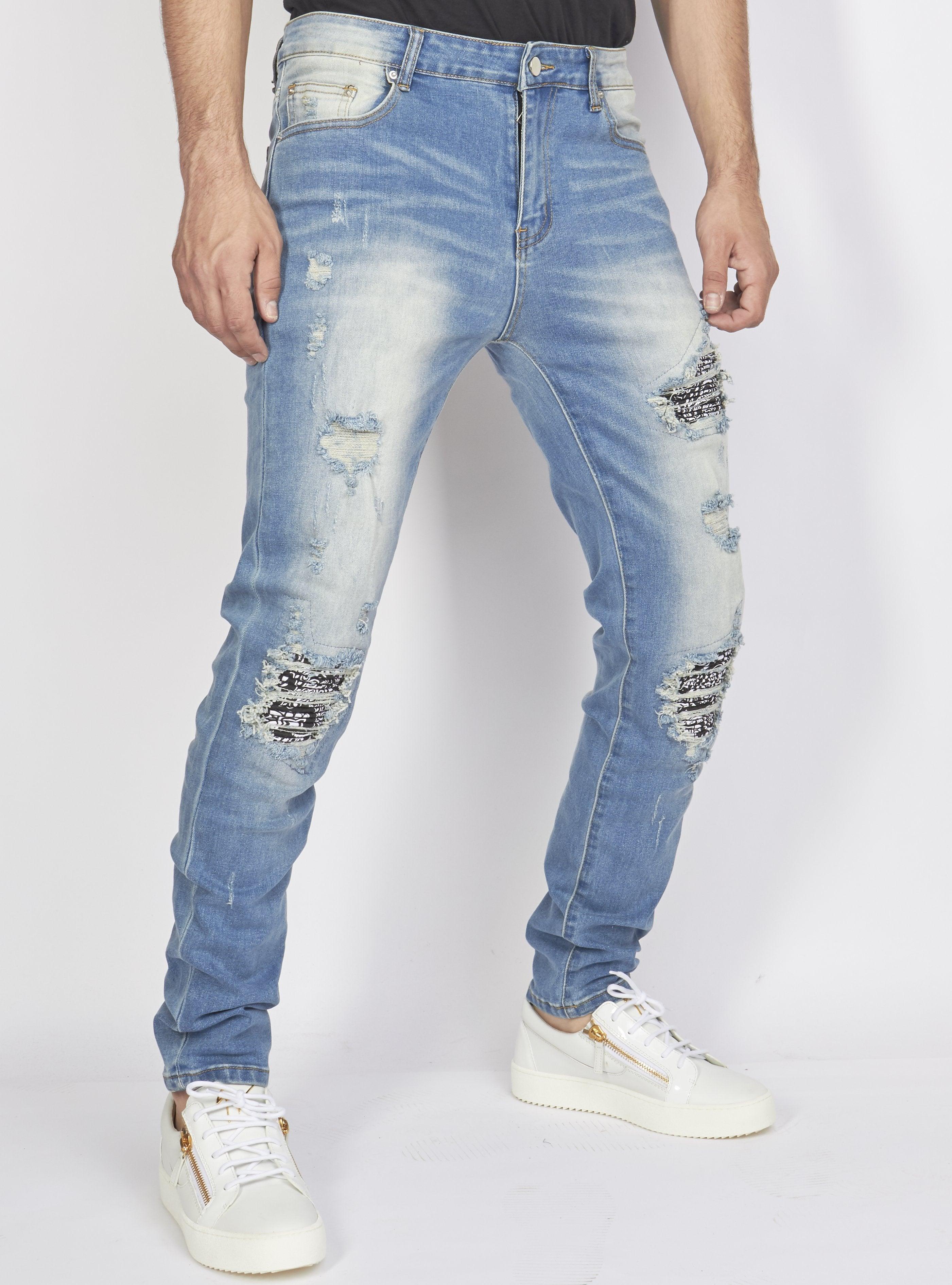 Politics Jeans - Distressed with Paisley Ribbing - Medium Blue - PLTKS0521665 - Image 2