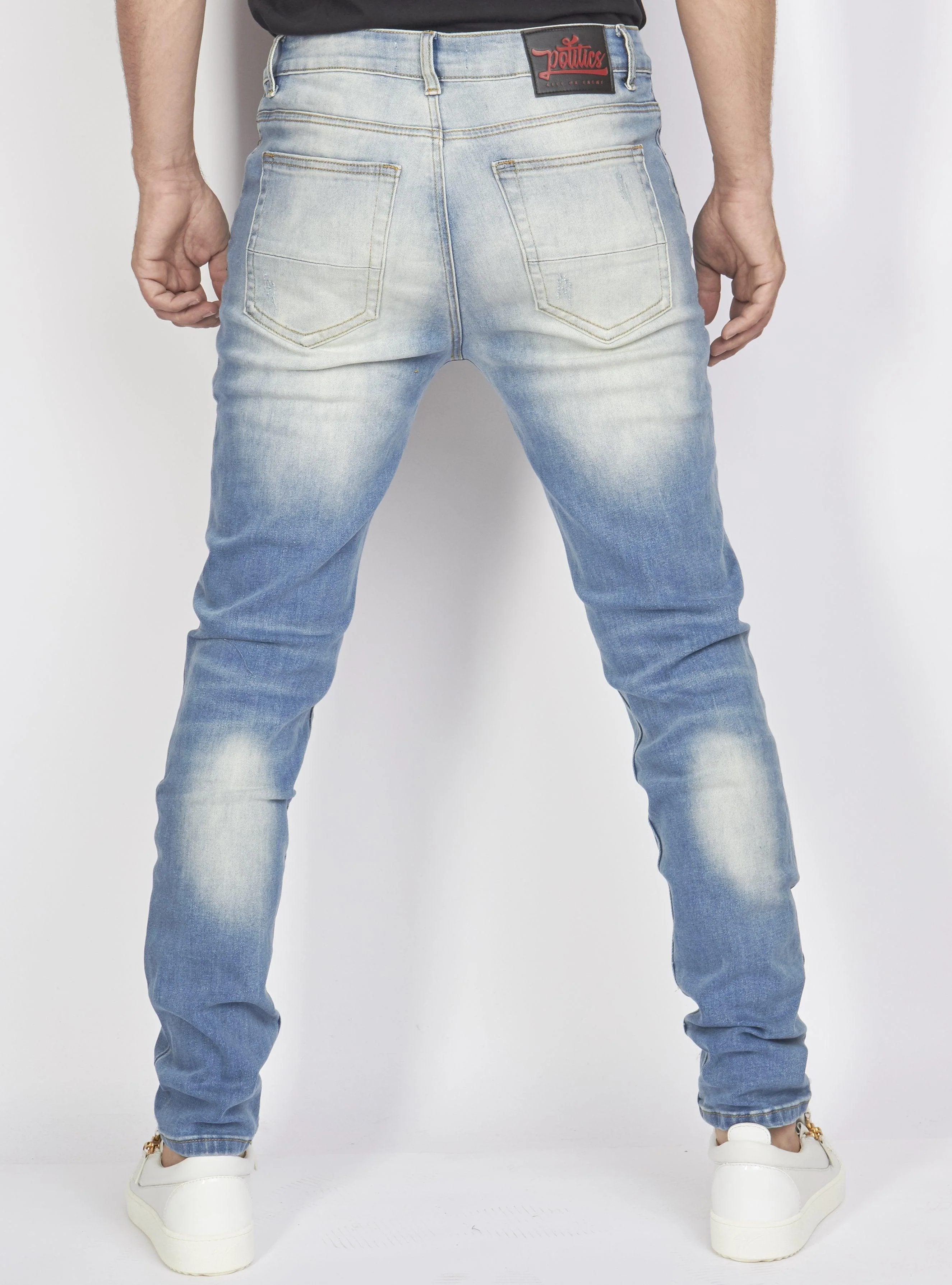Politics Jeans - Distressed with Paisley Ribbing - Medium Blue - PLTKS0521665 - Image 3
