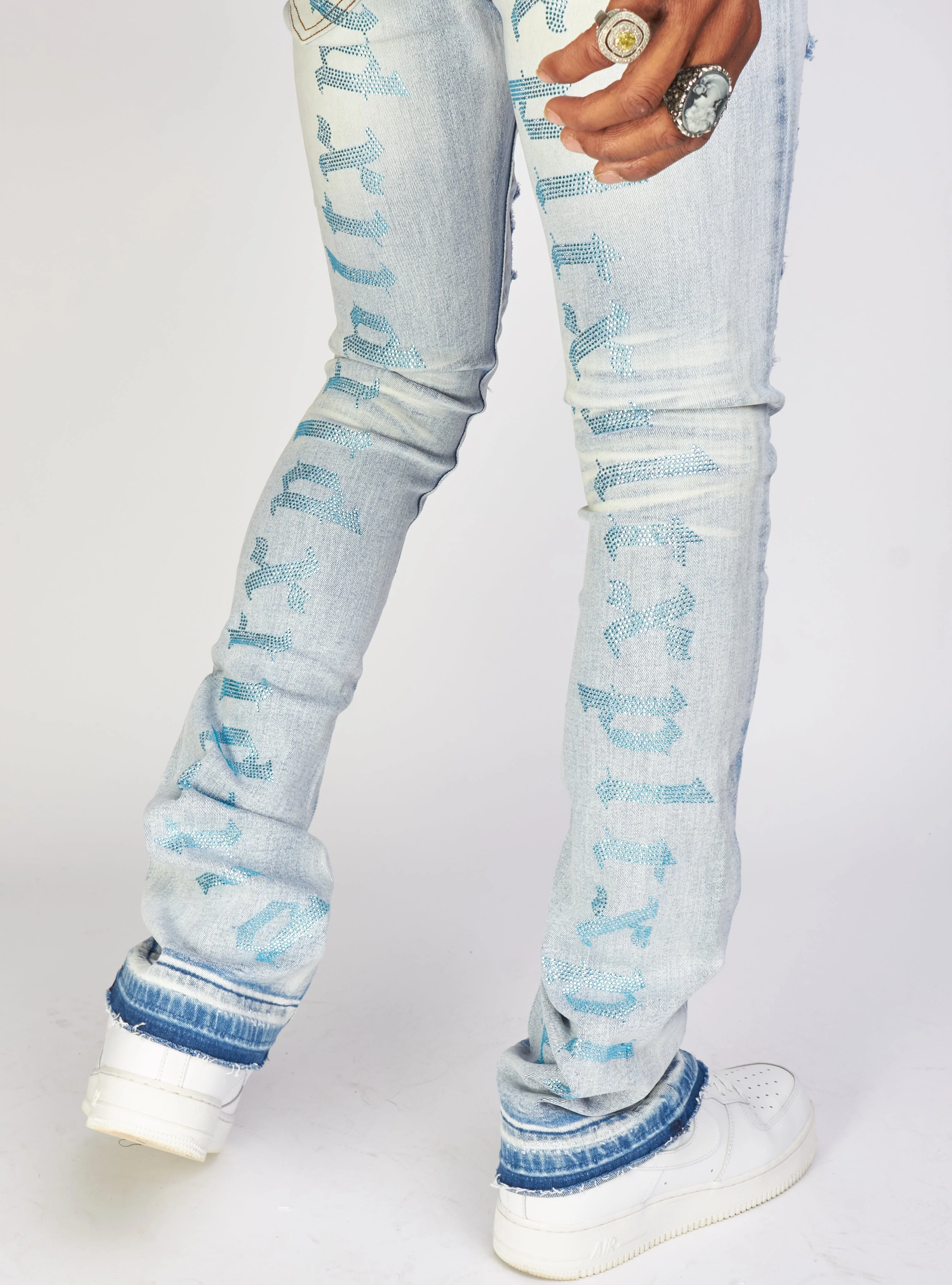 Politics Jeans - Embroidered Skinny Stacked Flare Mac - Light Blue - 514 - Image 4