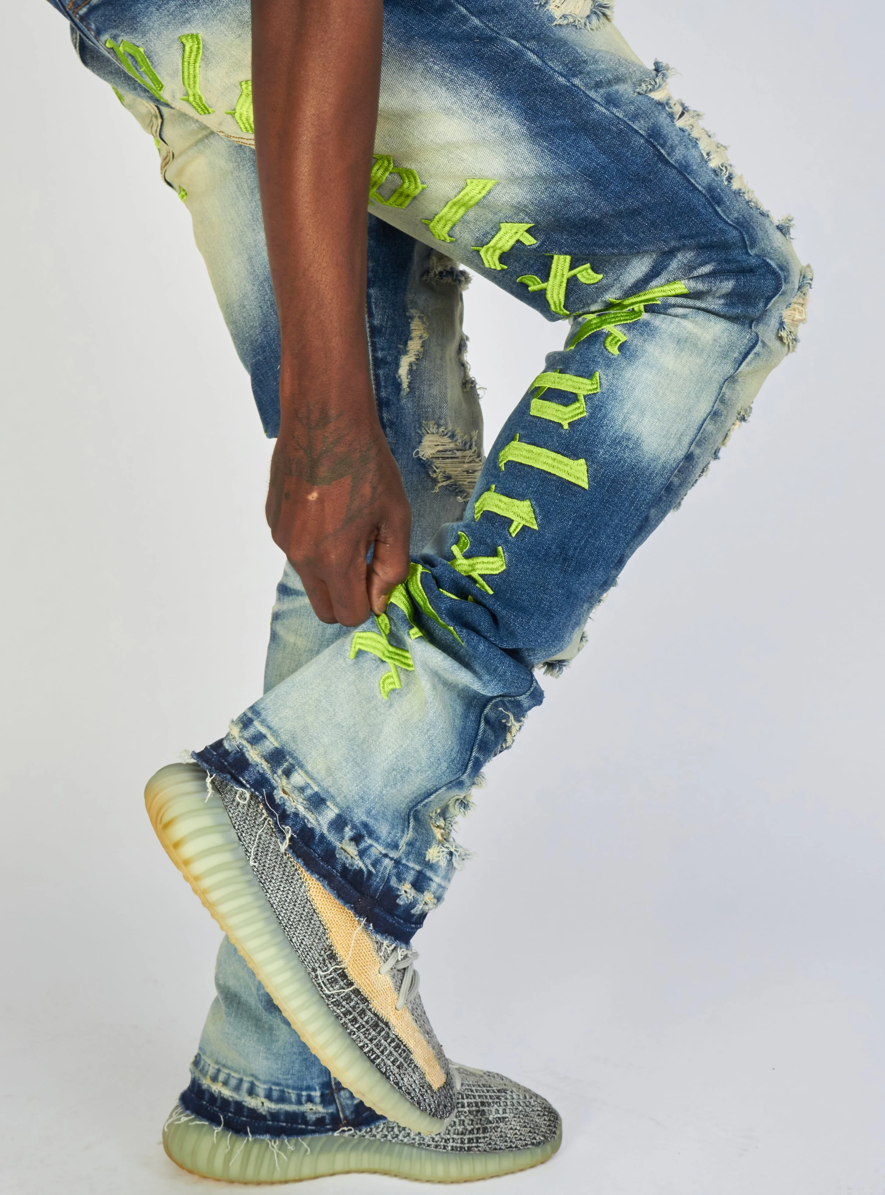 Politics Jeans - Embroidered  Skinny Stacked Flare Mac - Medium Blue  - 510 - Image 3