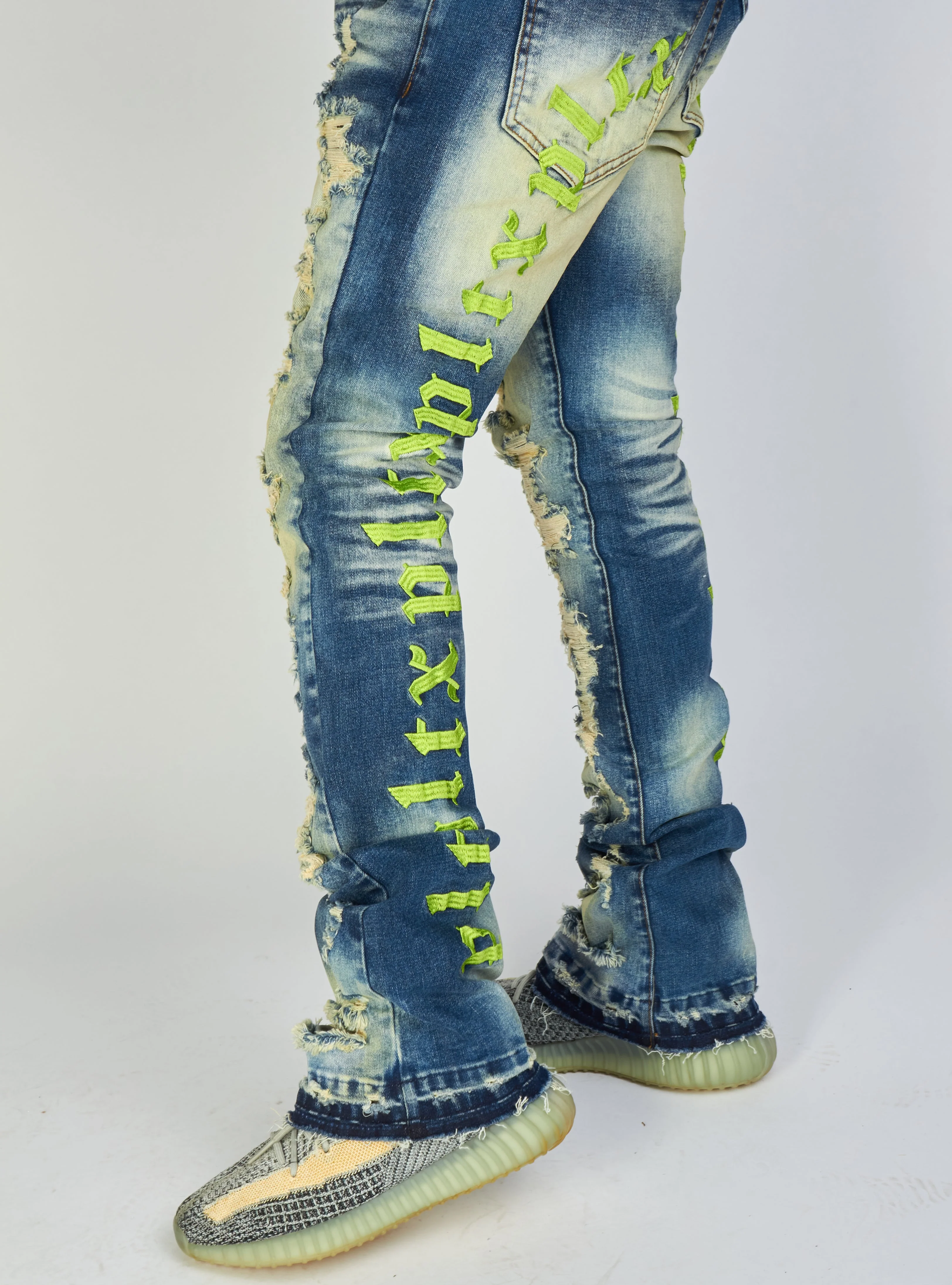 Politics Jeans - Embroidered  Skinny Stacked Flare Mac - Medium Blue  - 510 - Image 4