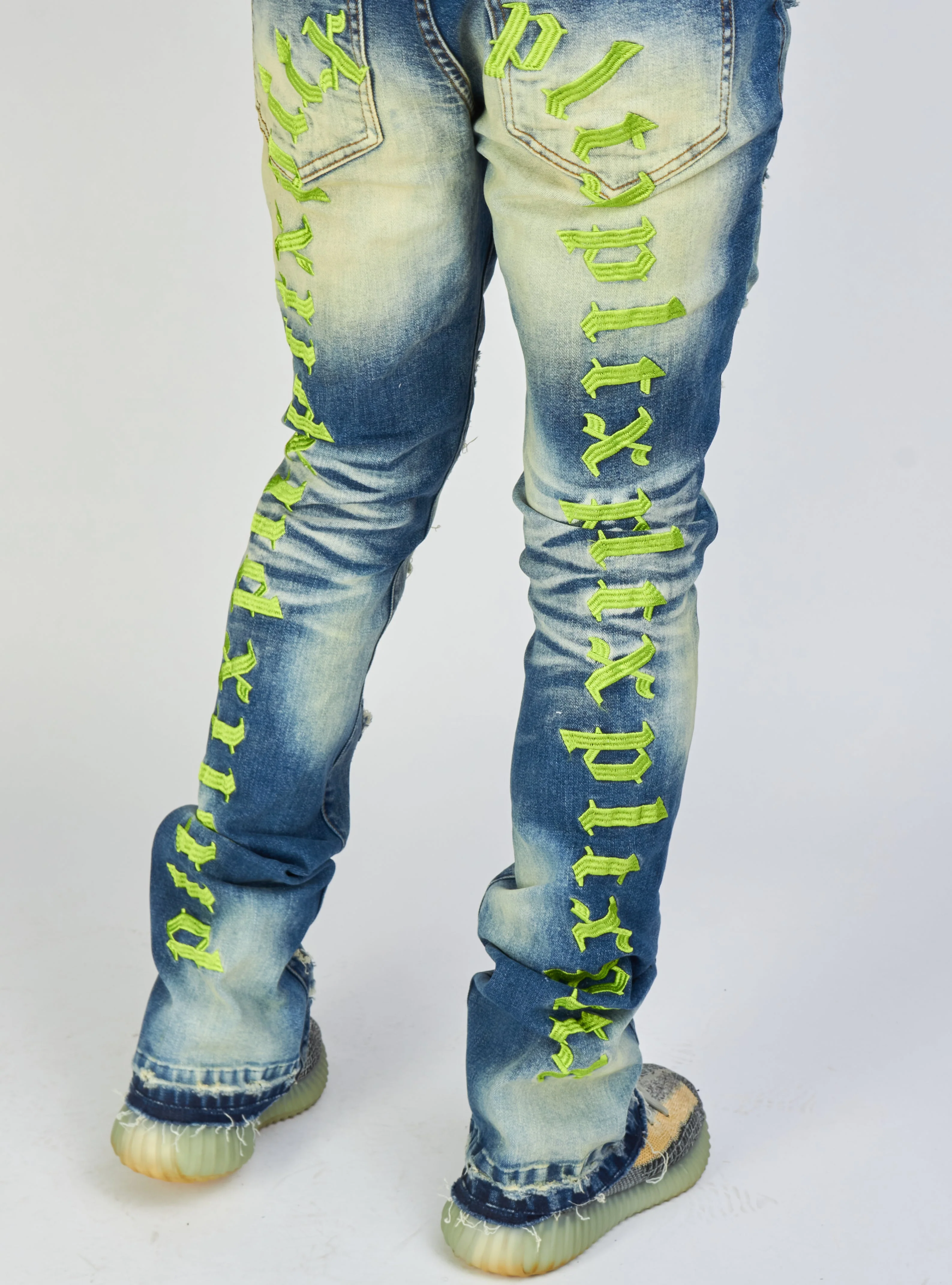 Politics Jeans - Embroidered  Skinny Stacked Flare Mac - Medium Blue  - 510 - Image 7
