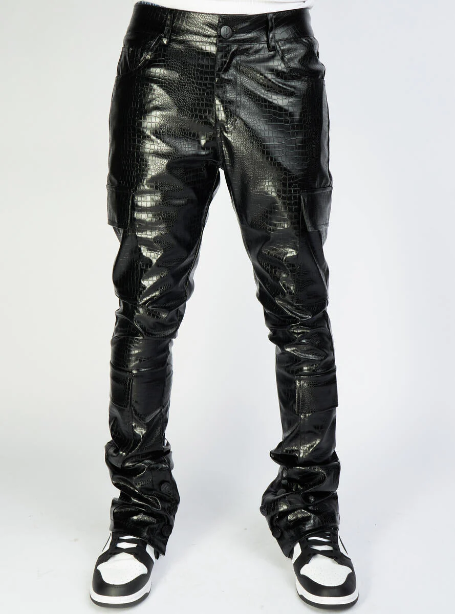 Politics Jeans - Harris - Alligator Leather Stacked Flare with Embroidery - Black And White - 561 - Image 3
