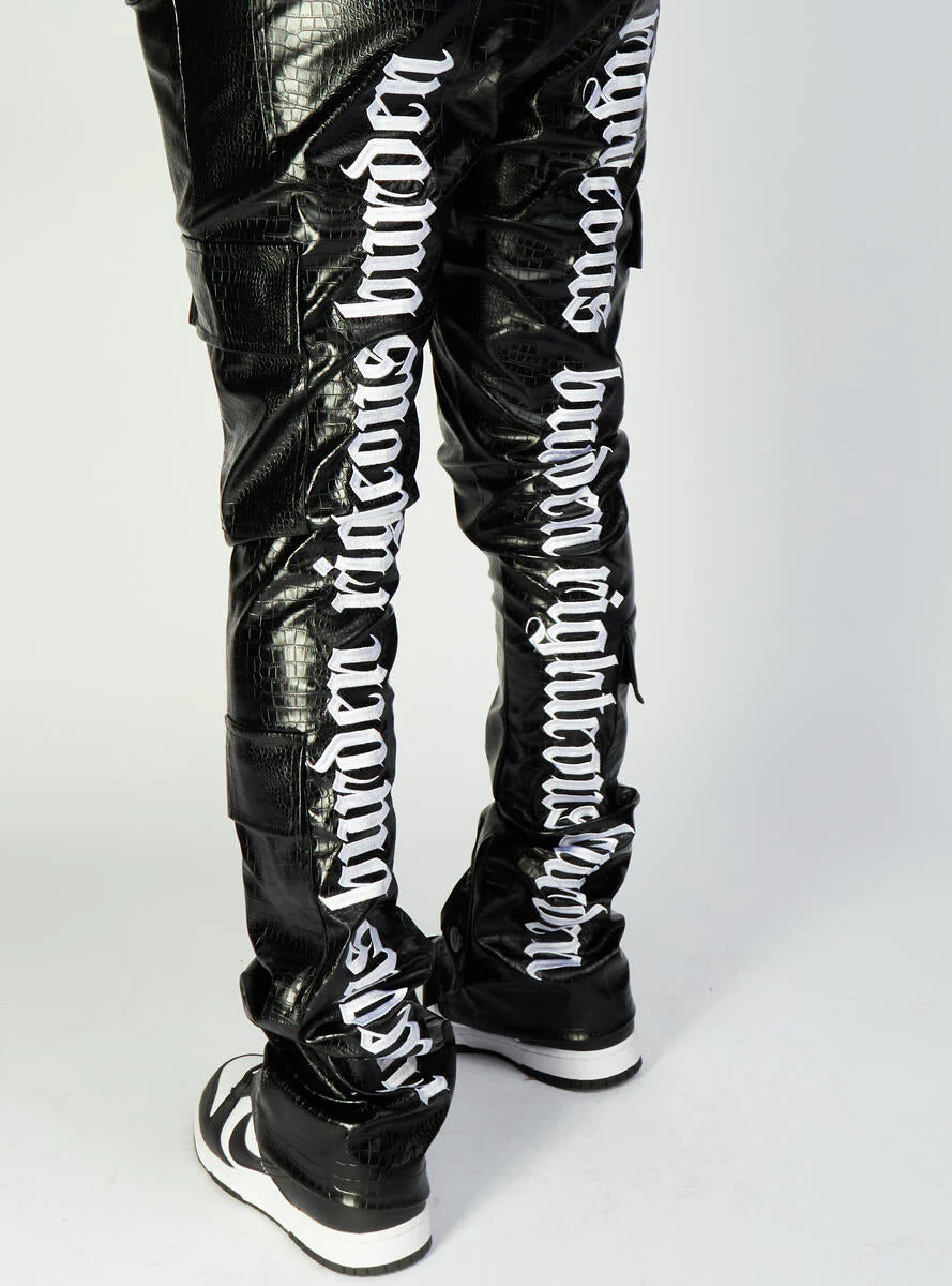 Politics Jeans - Harris - Alligator Leather Stacked Flare with Embroidery - Black And White - 561 - Image 5