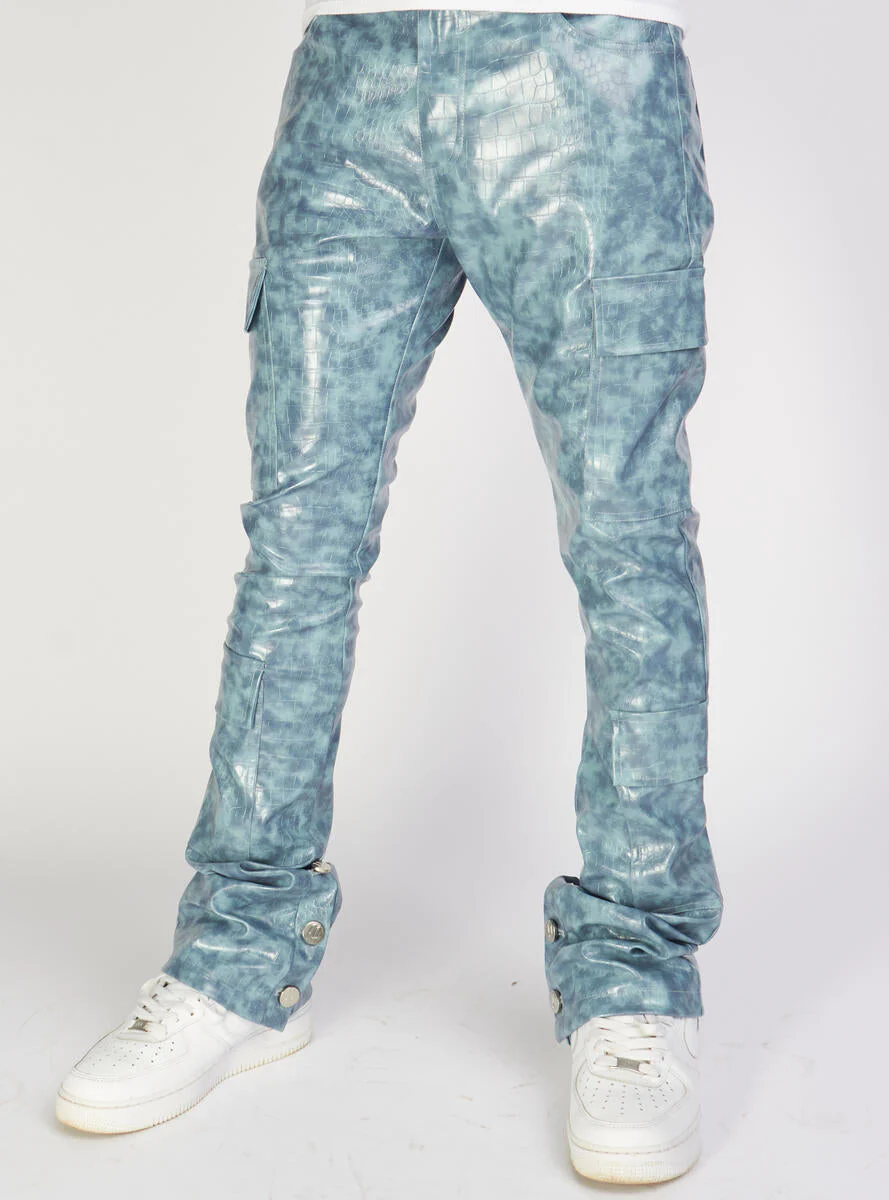 Politics Jeans - Harris - Alligator Leather Stacked Flare with Embroidery - Blue - 565 - Image 3