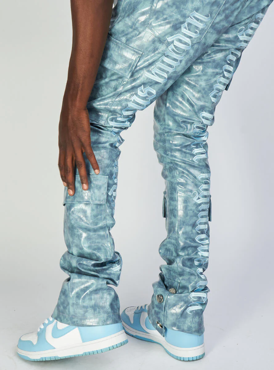 Politics Jeans - Harris - Alligator Leather Stacked Flare with Embroidery - Blue - 565 - Image 4