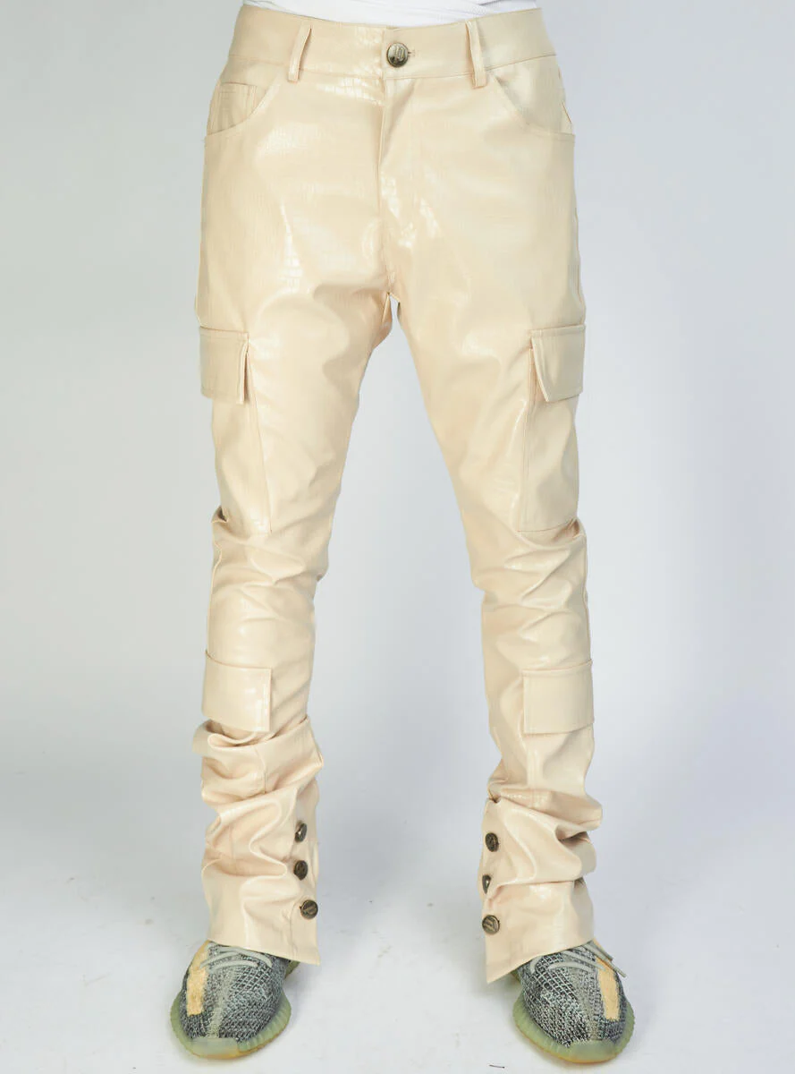 Politics Jeans - Harris - Alligator Leather Stacked Flare with Embroidery - Cream And Black - 564 - Image 2