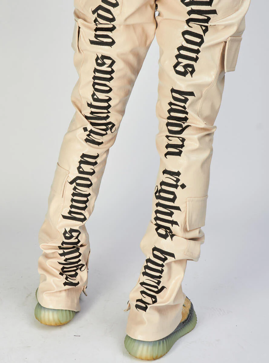 Politics Jeans - Harris - Alligator Leather Stacked Flare with Embroidery - Cream And Black - 564 - Image 4