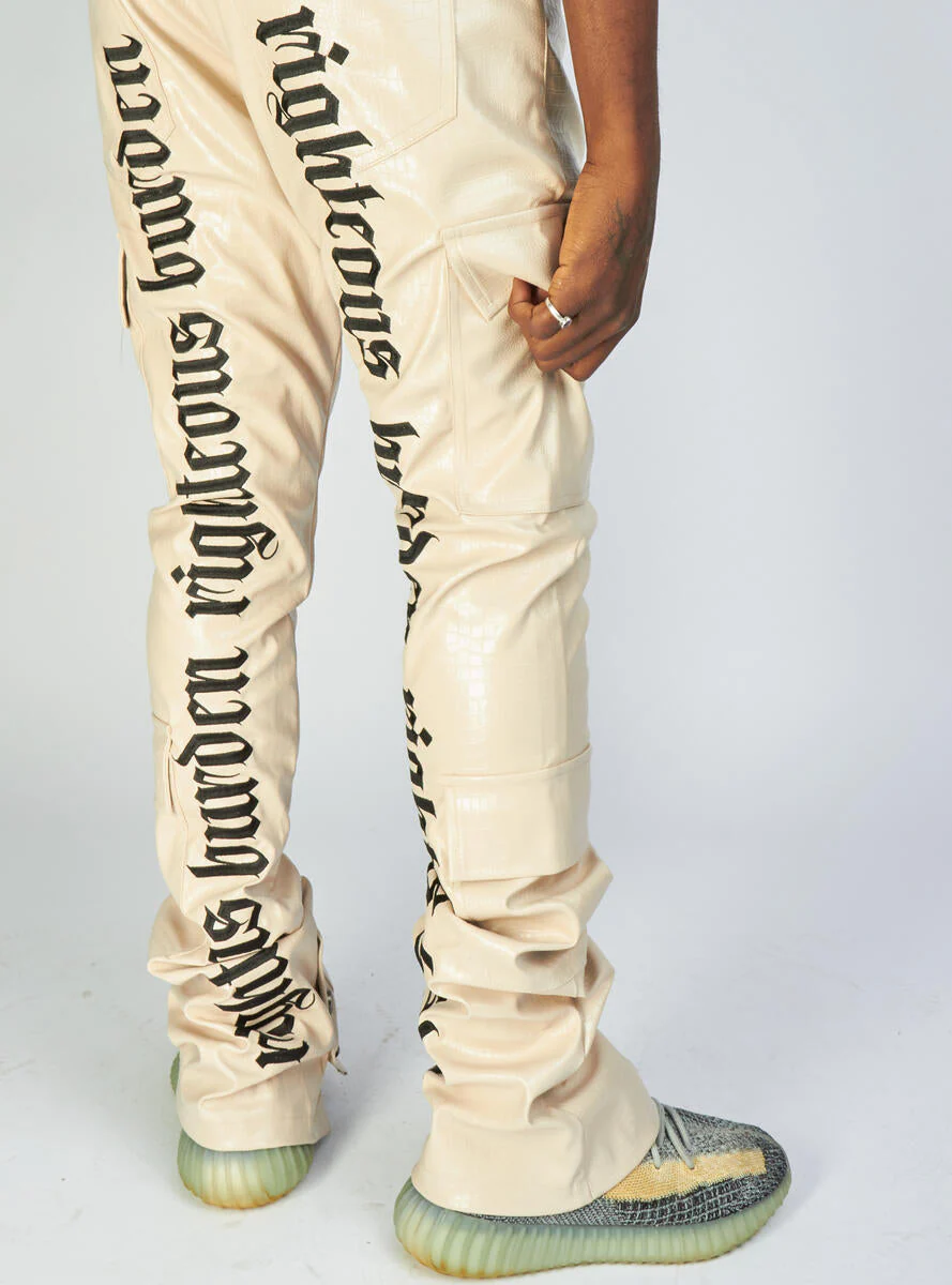 Politics Jeans - Harris - Alligator Leather Stacked Flare with Embroidery - Cream And Black - 564 - Image 5