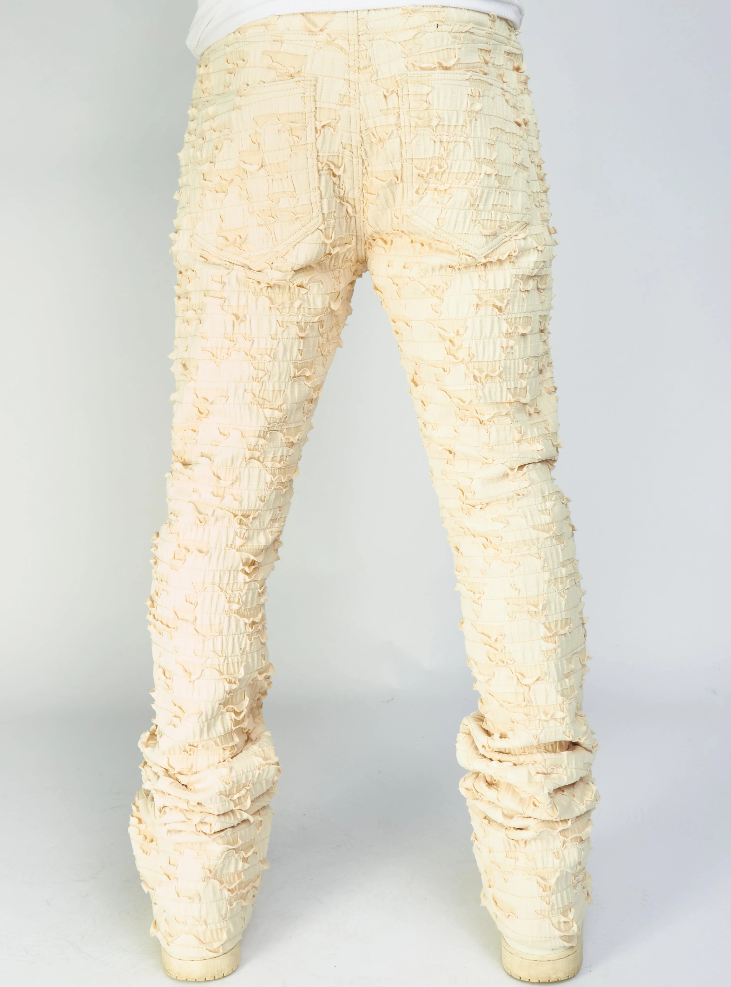 Politics Jeans - Lucas - Cream - Shredded Stacked Flare  - 501 - Image 2