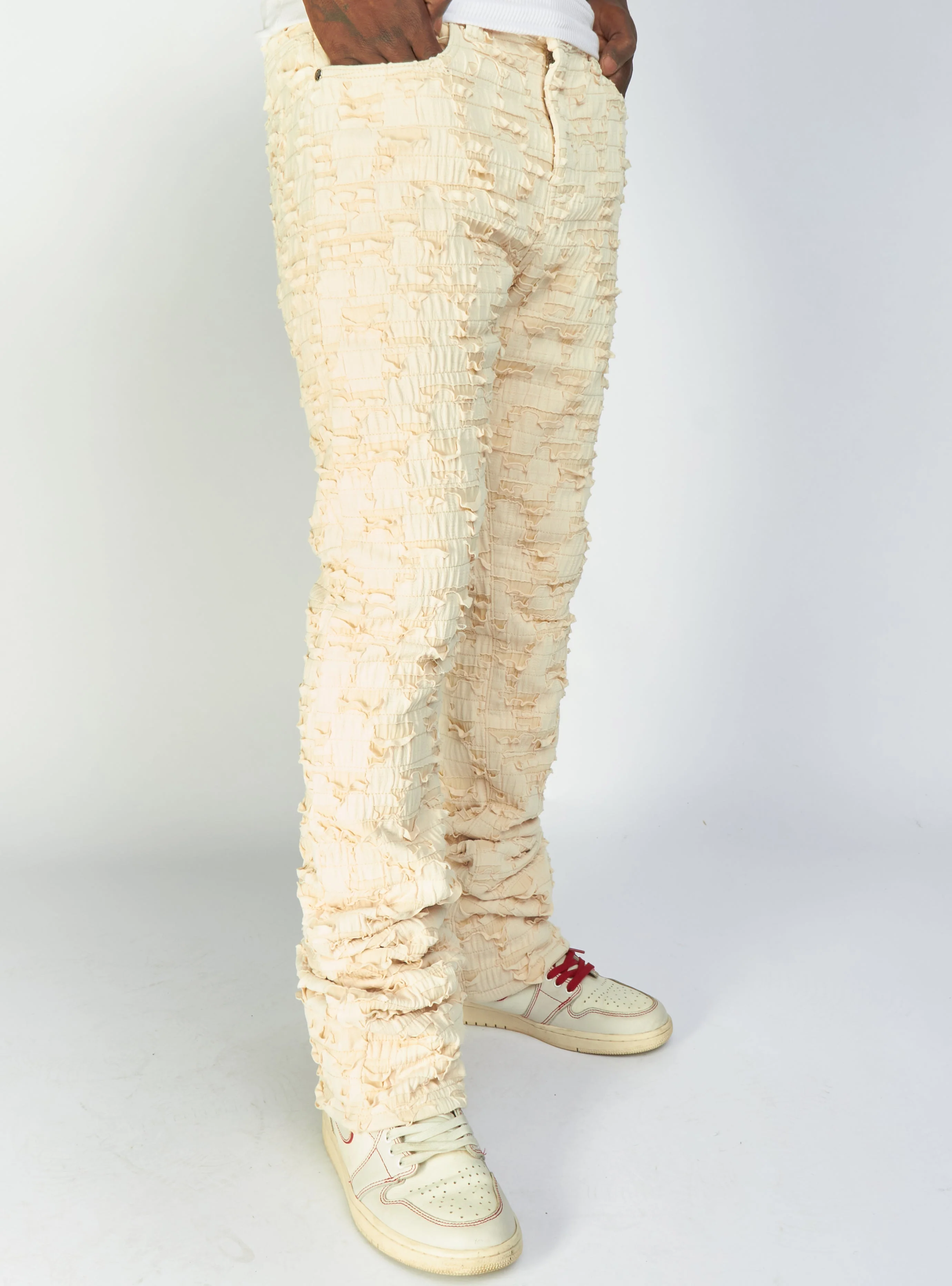 Politics Jeans - Lucas - Cream - Shredded Stacked Flare  - 501 - Image 4