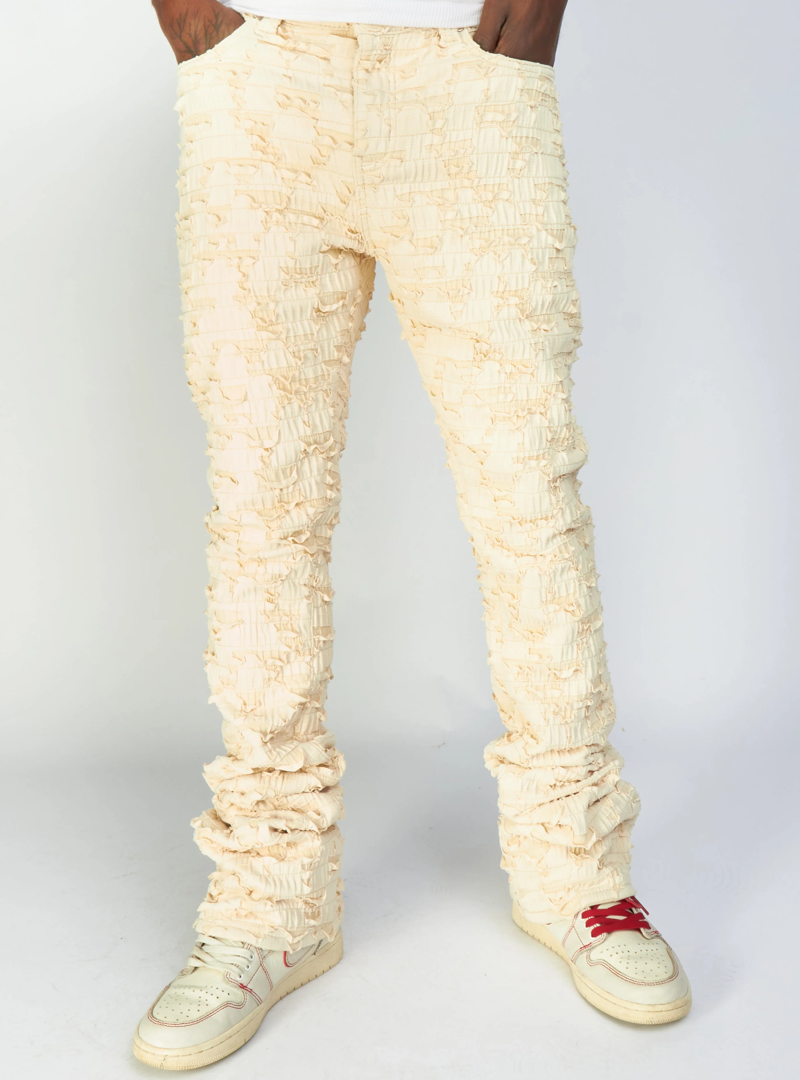 Politics Jeans - Lucas - Cream - Shredded Stacked Flare  - 501 - Image 6