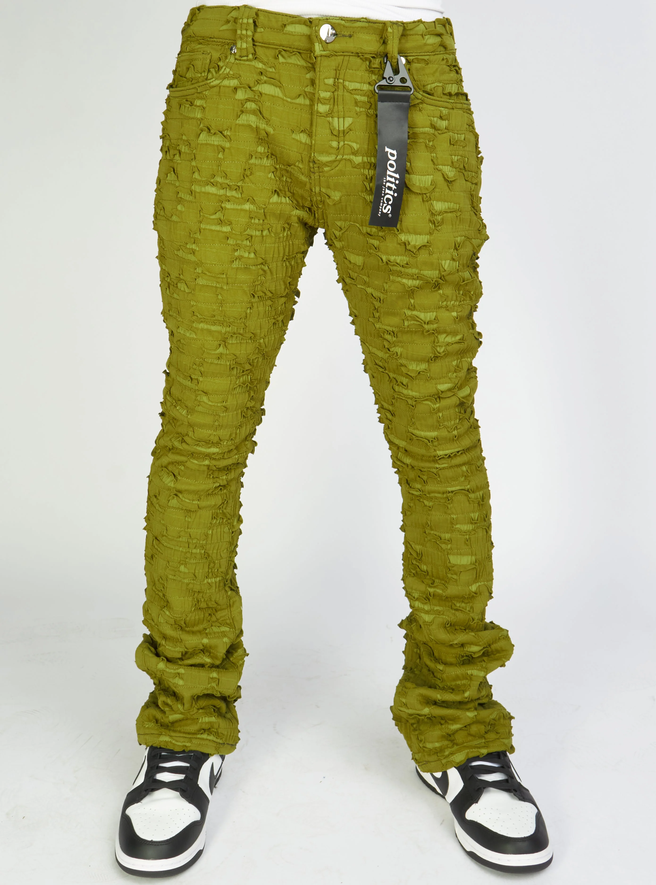 Politics Jeans - Lucas - Olive - Shredded Stacked Flare - 502