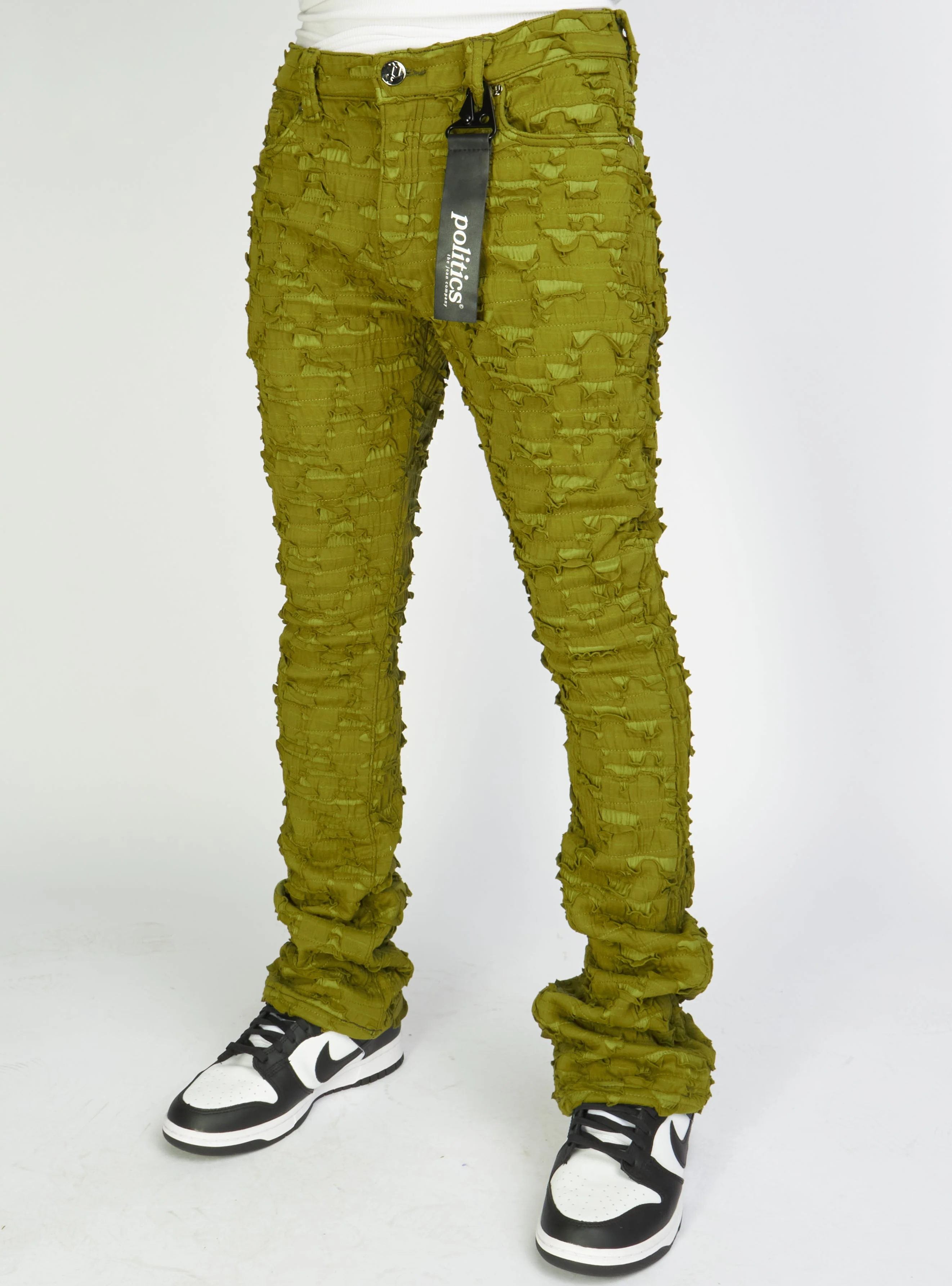 Politics Jeans - Lucas - Olive - Shredded Stacked Flare - 502 - Image 2