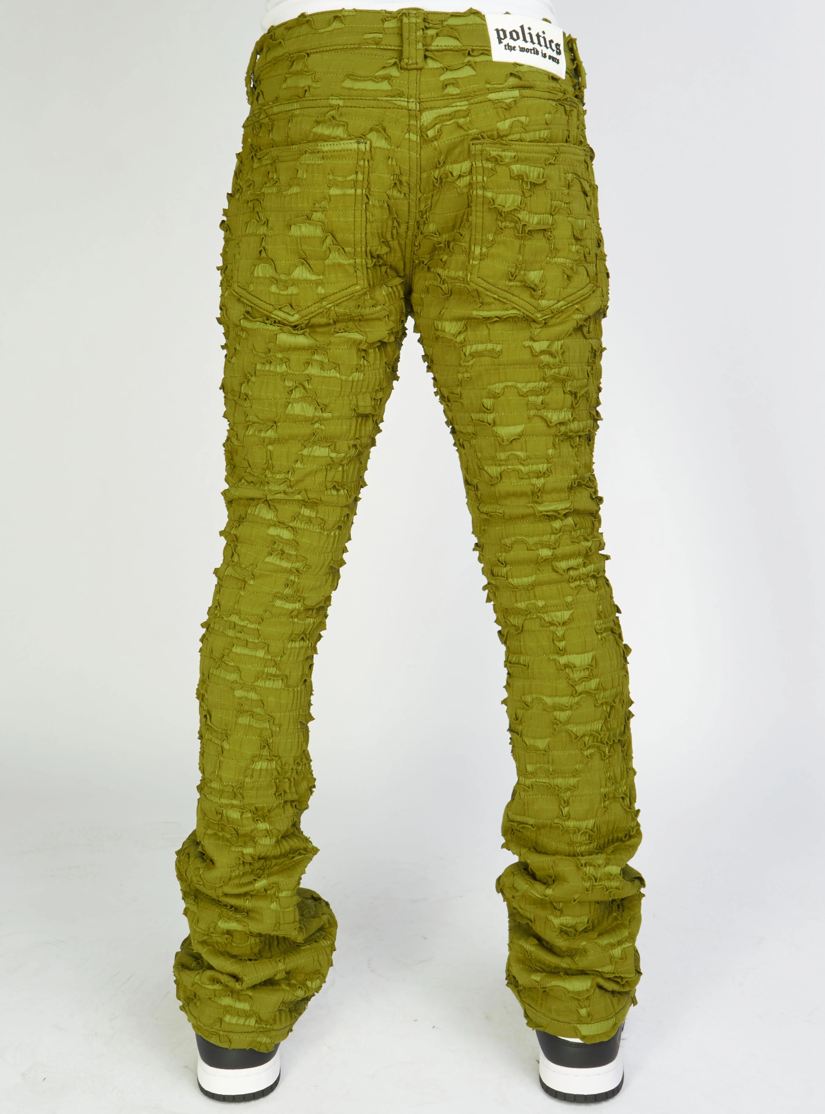 Politics Jeans - Lucas - Olive - Shredded Stacked Flare - 502 - Image 3