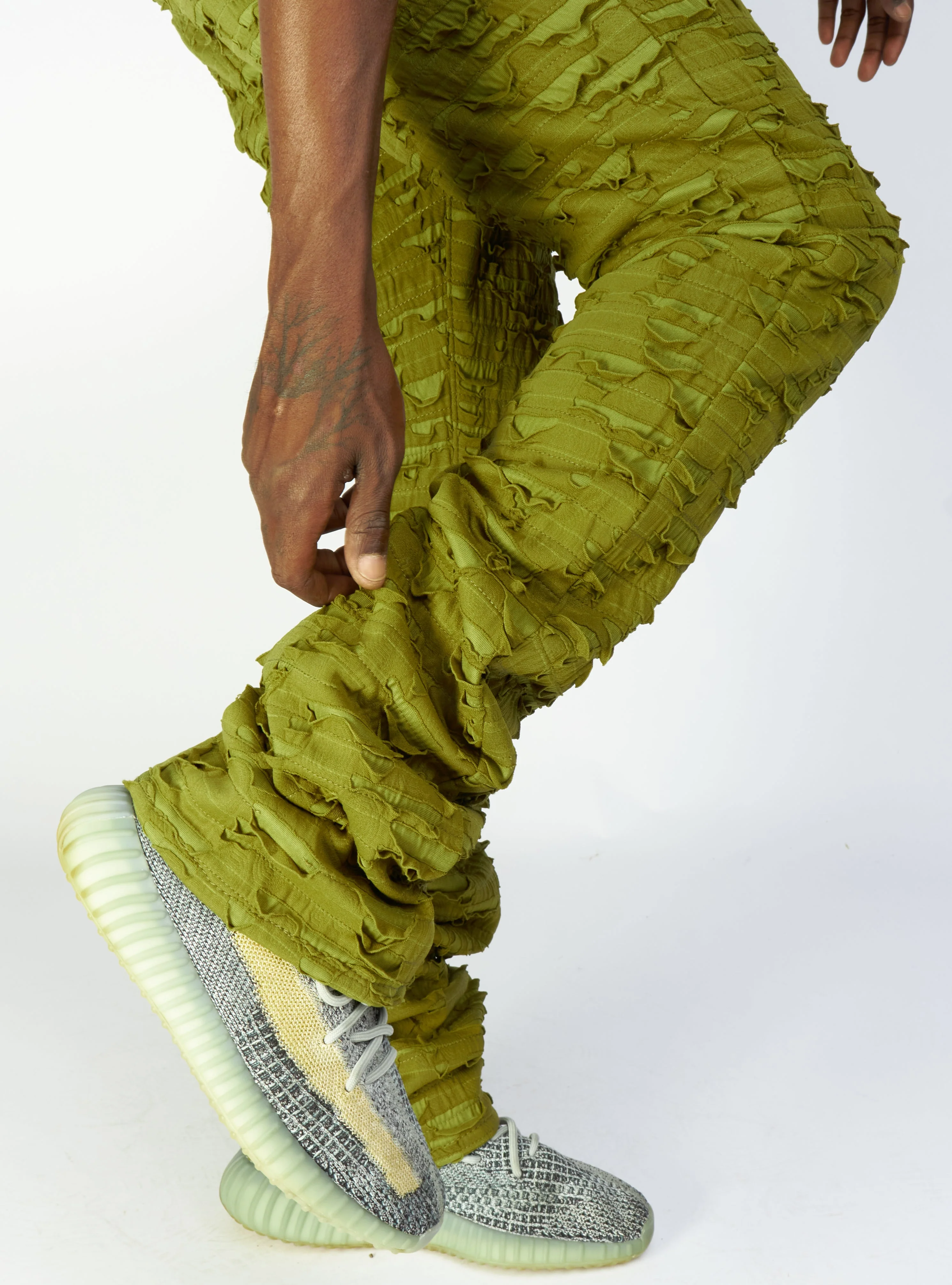 Politics Jeans - Lucas - Olive - Shredded Stacked Flare - 502 - Image 4