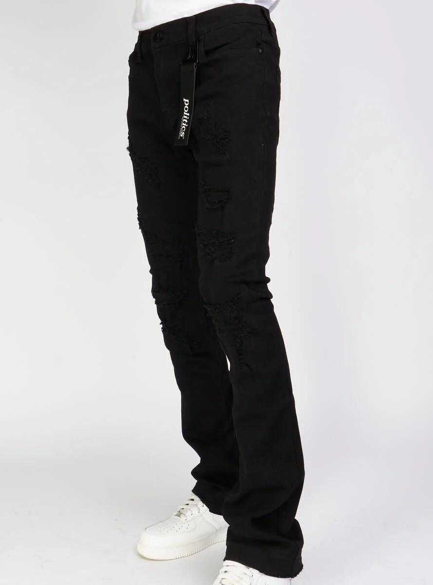 Politics Jeans - Mac - Embroidered Skinny Stacked Flare - Black And White - 509 - Image 3