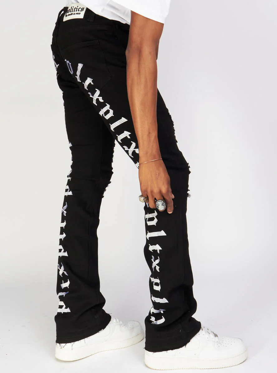 Politics Jeans - Mac - Embroidered Skinny Stacked Flare - Black And White - 509 - Image 4