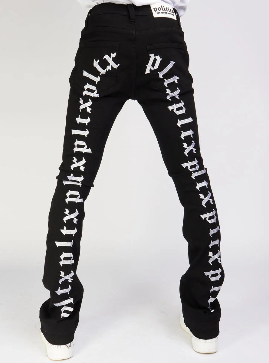 Politics Jeans - Mac - Embroidered Skinny Stacked Flare - Black And White - 509 - Image 5