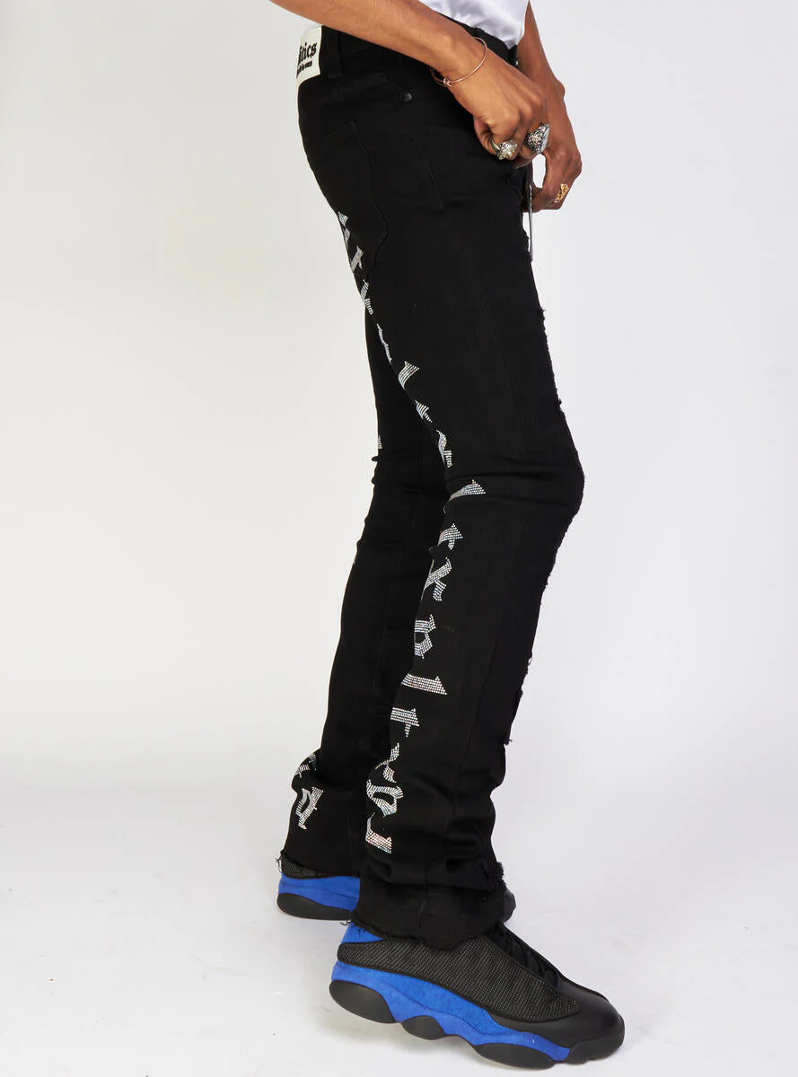 Politics Jeans - Mac - Embroidered Skinny Stacked Flare - Black With Stones - 512 - Image 3
